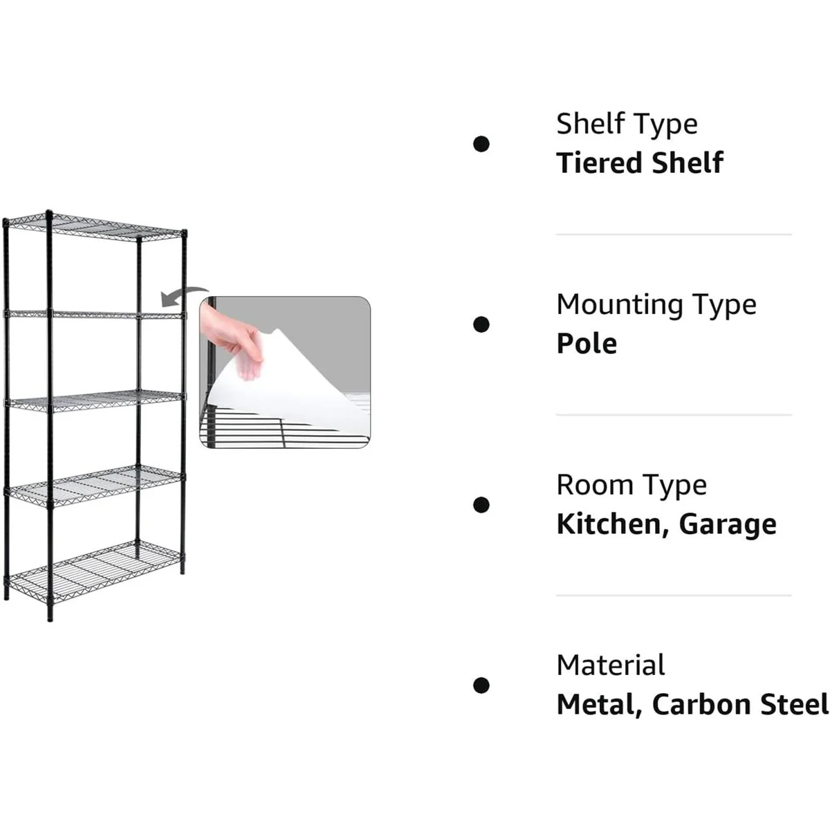 5-Shelf Heavy Duty Carbon Steel Shelving Unit 150lbs/Shelf
