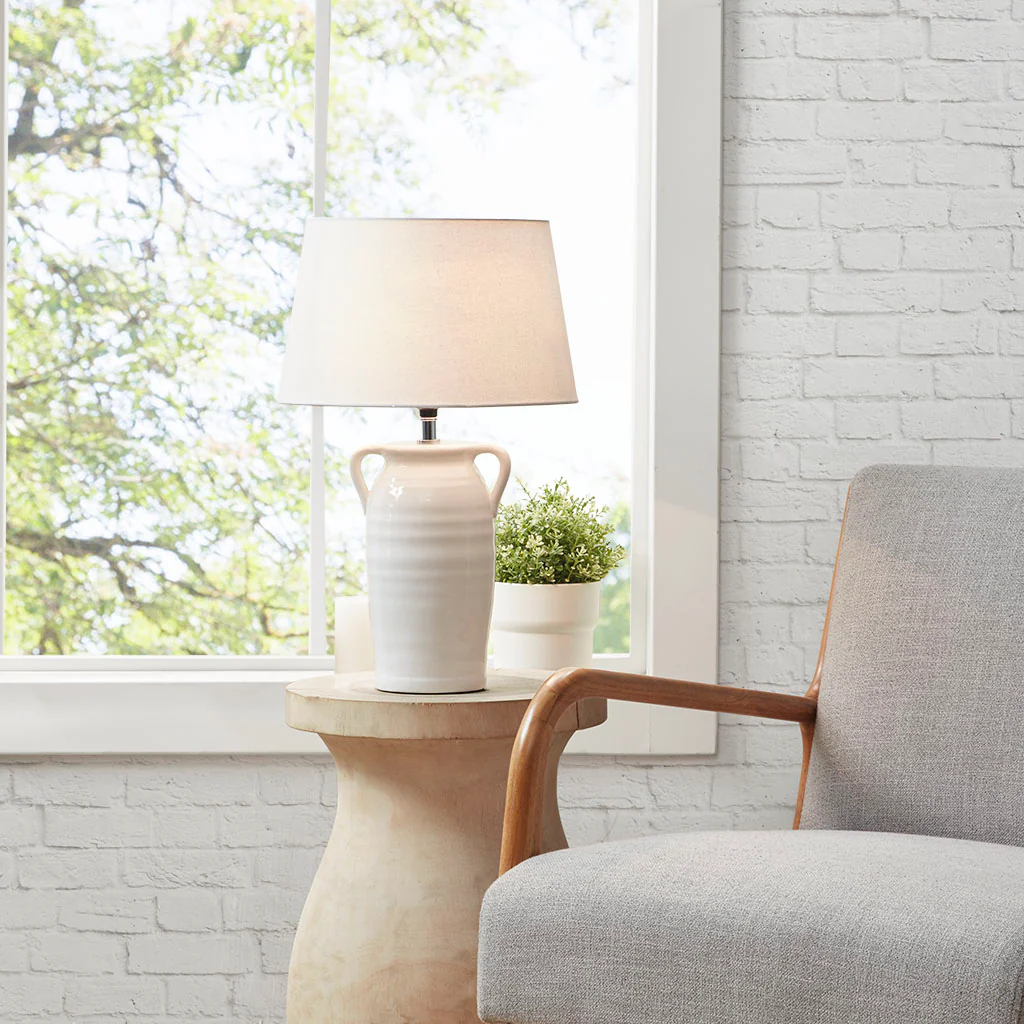 Ceramic Table Lamp with Handles and Vase Shape Base