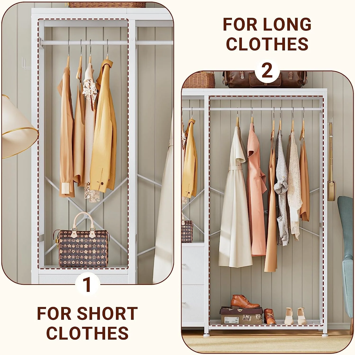 Clothes Rack, Closet Organizer with Storage Shelves, Hanging Bar, Drawers - 47.24