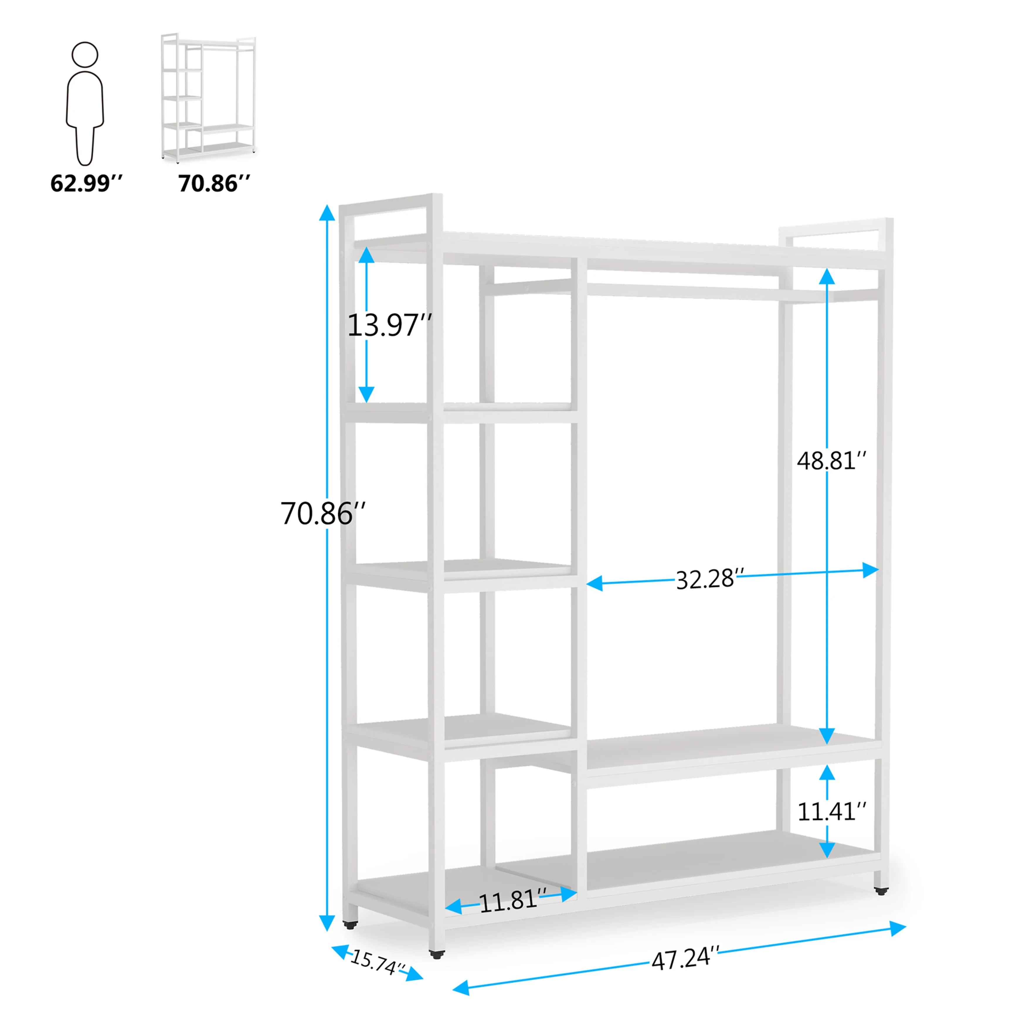 Black/ White Modern Clothes Garment Rack,Metal and Wood Closet Rack Closet Organizer System with Hanging Rod and Shelf