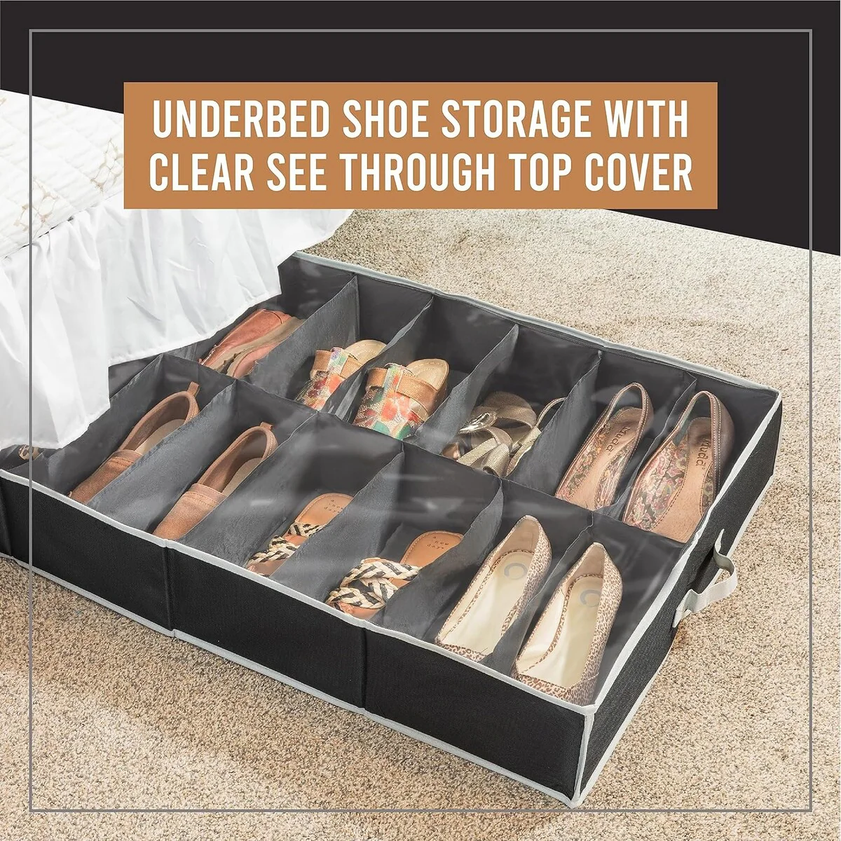 HOLDN' STORAGE Under Bed Shoe Organizer - Set of 2, Tear-Resistant 600D Material - Holds Up to 32 Pairs of Shoes
