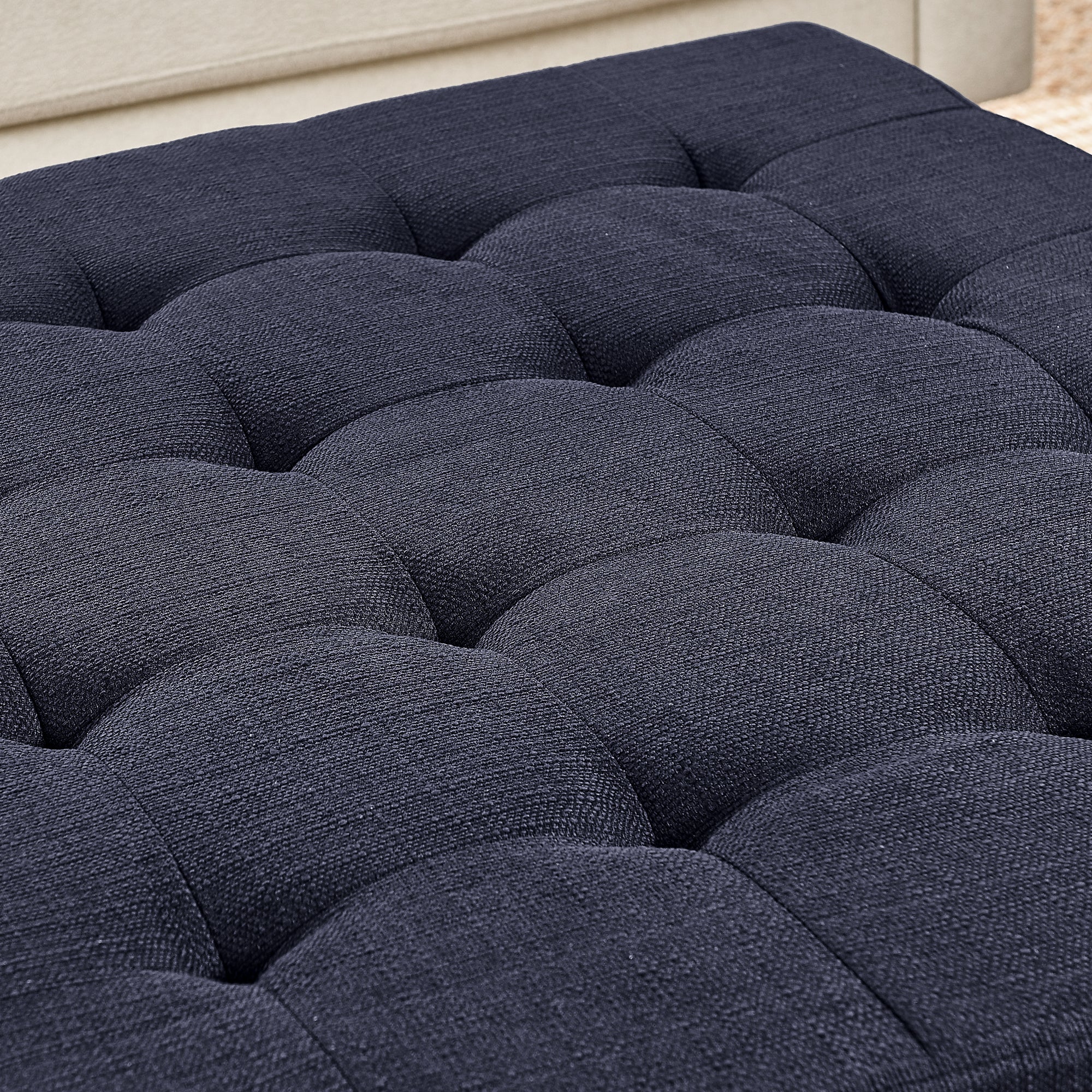 Upholstered Square Coffee Table with Shelf and Tufted Top