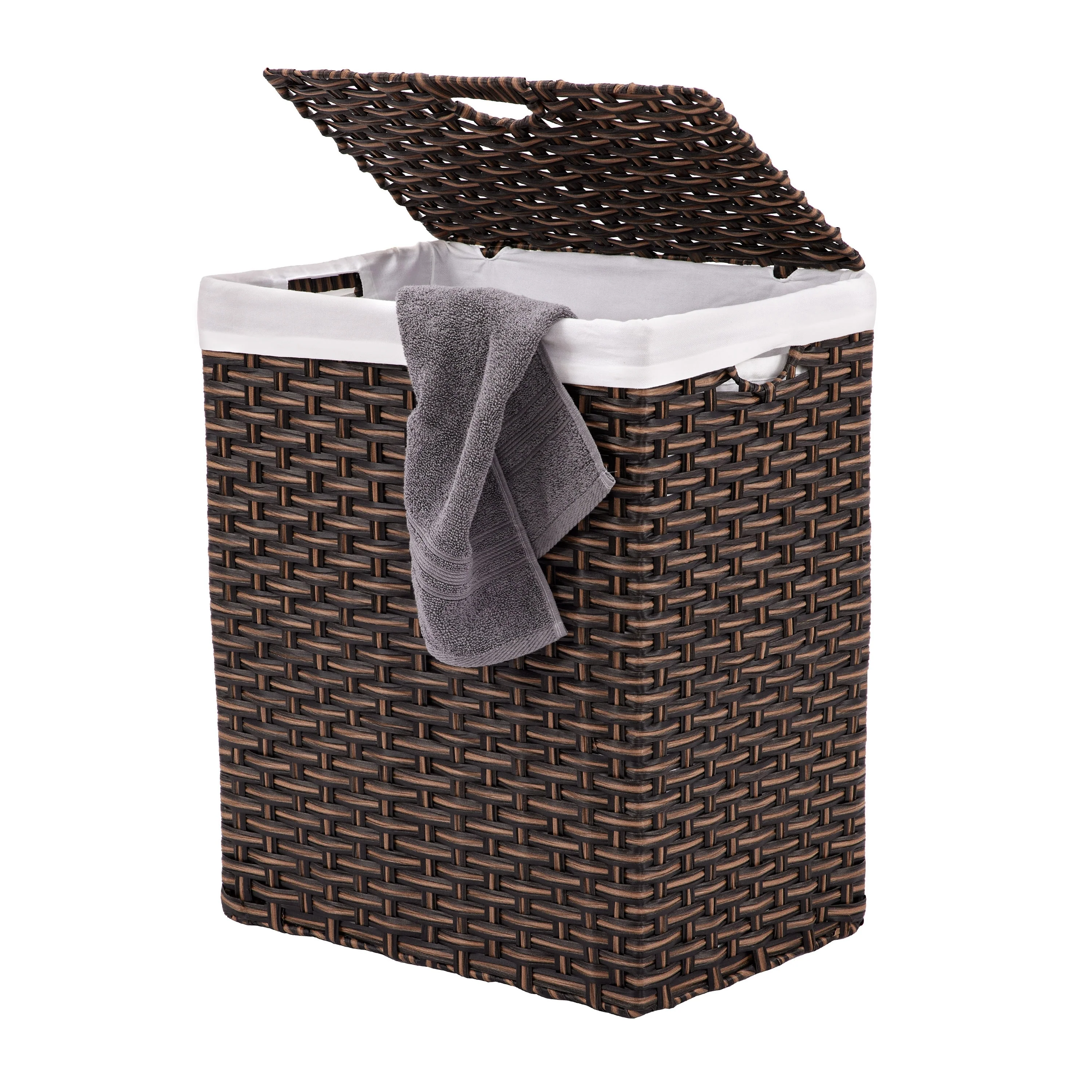 Seville Classics Lidded Foldable Portable Rectangular Laundry Hamper Basket with Washable Liner
