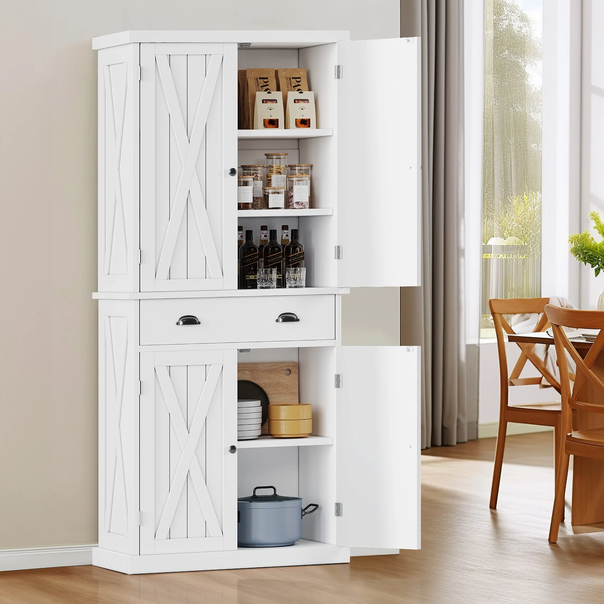 Moasis Farmhouse Traditional Freestanding Kitchen Pantry Storage Cabinet Cupboard