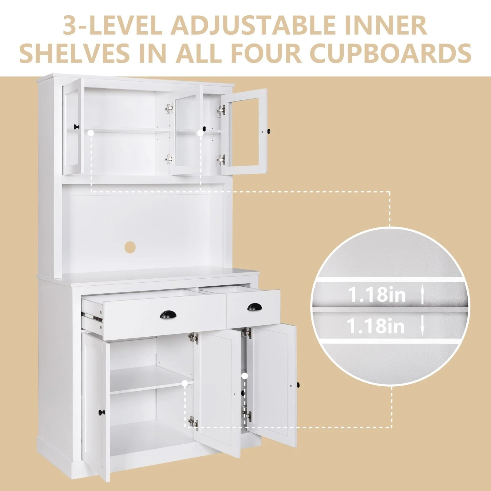 VEIKOUS Pantry Kitchen Cabinet Storage with Microwave Stand and 3 Adjustable Shelves