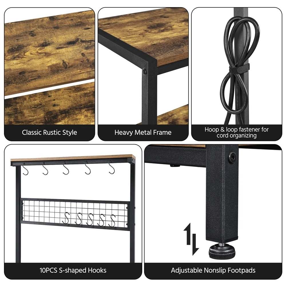 Yaheetech Kitchen Baker's Rack with Outlet Rustic Utility Storage Shelf Unit, Rustic Brown