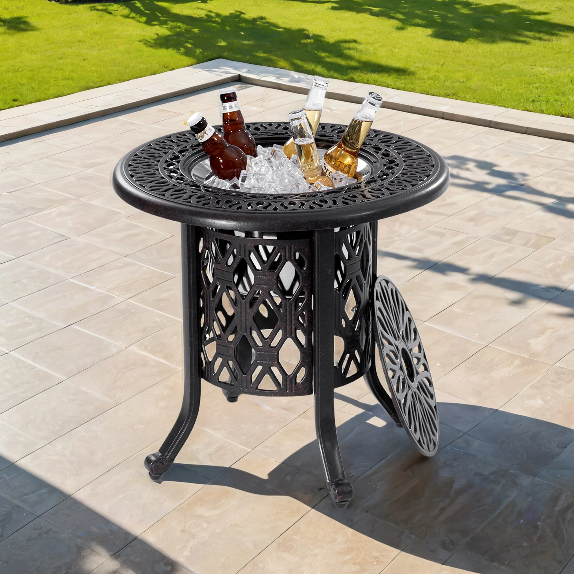 21 Outdoor Side Table with Removable Ice Bucket and Aluminum Frame