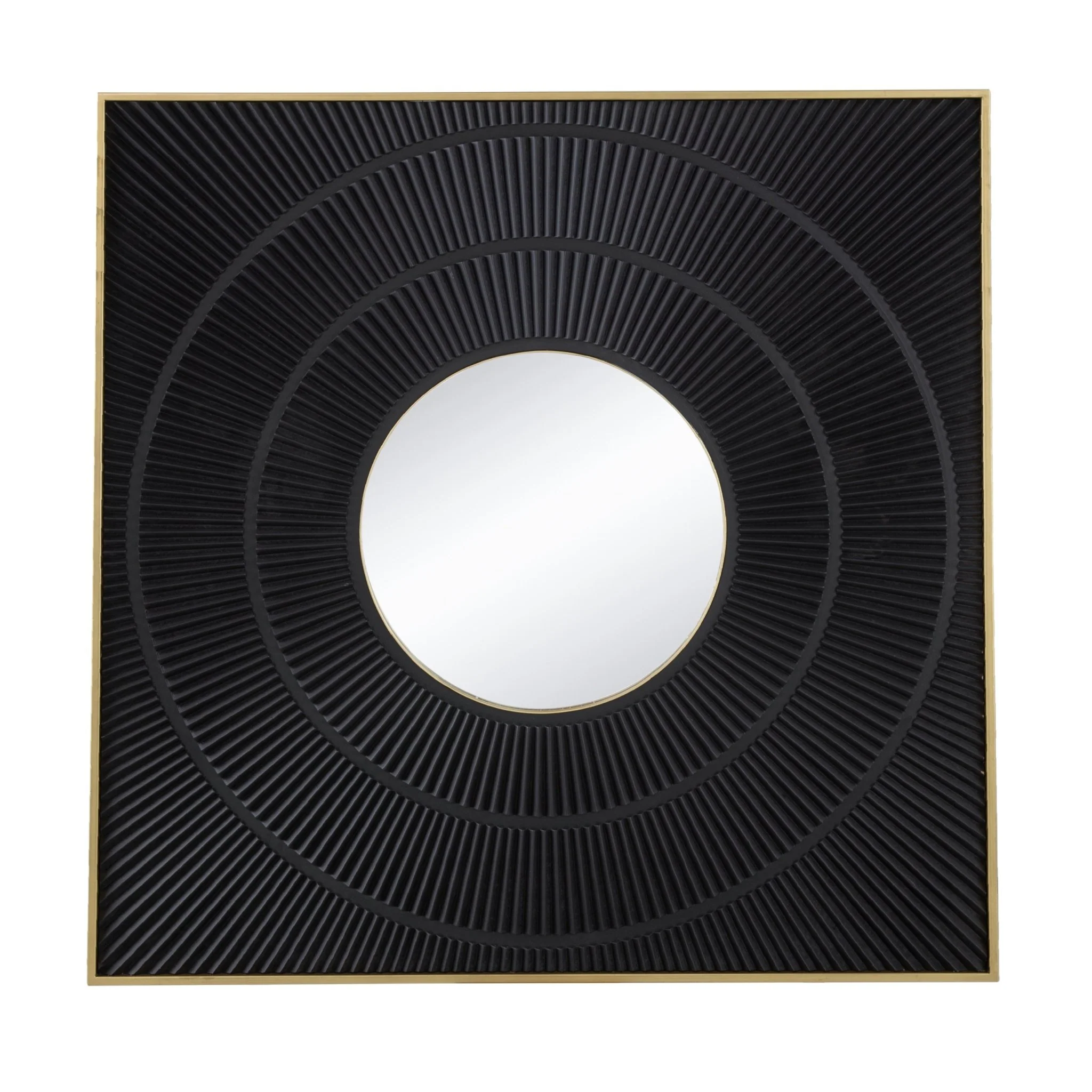 Square Wall Mirror with Pleated Design and Gold Iron Frame