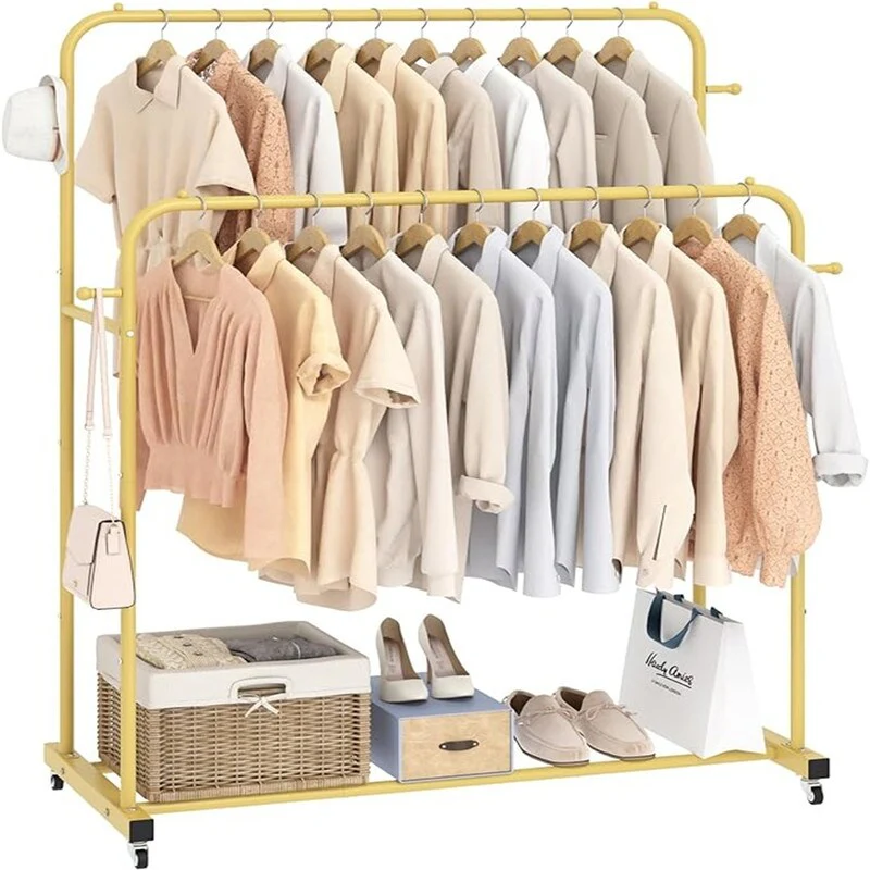Double Rods Garment Rack with Wheels - 16.73