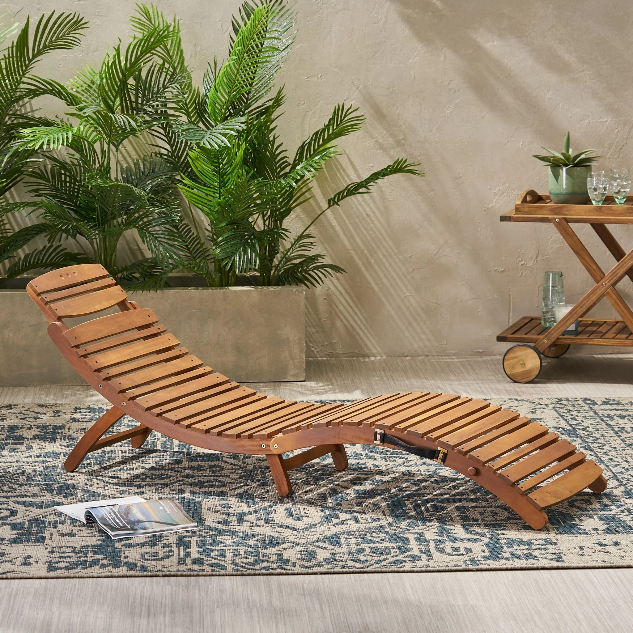 Outdoor Wood Folding Chaise Lounge