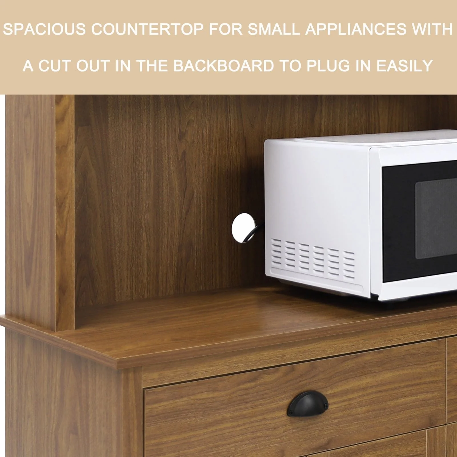 VEIKOUS Kitchen Pantry Storage Cabinet Cupboard with Framed Glass Door and Drawer