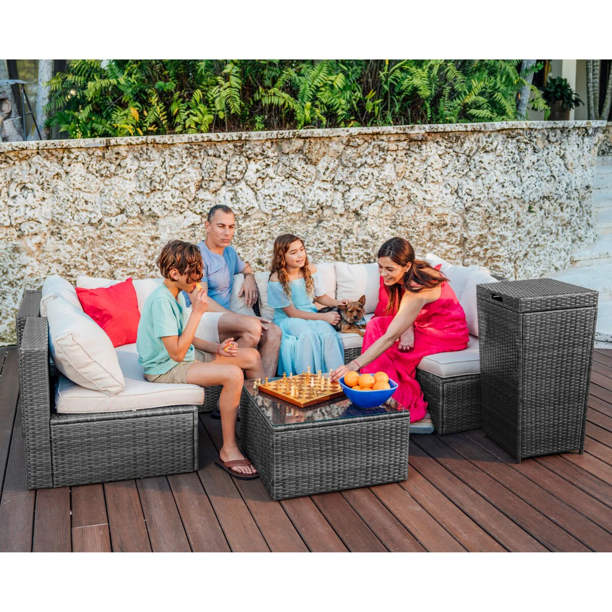 Nestl Outdoor Patio 30 Gallon Durable Wicher Trash Can with Lid