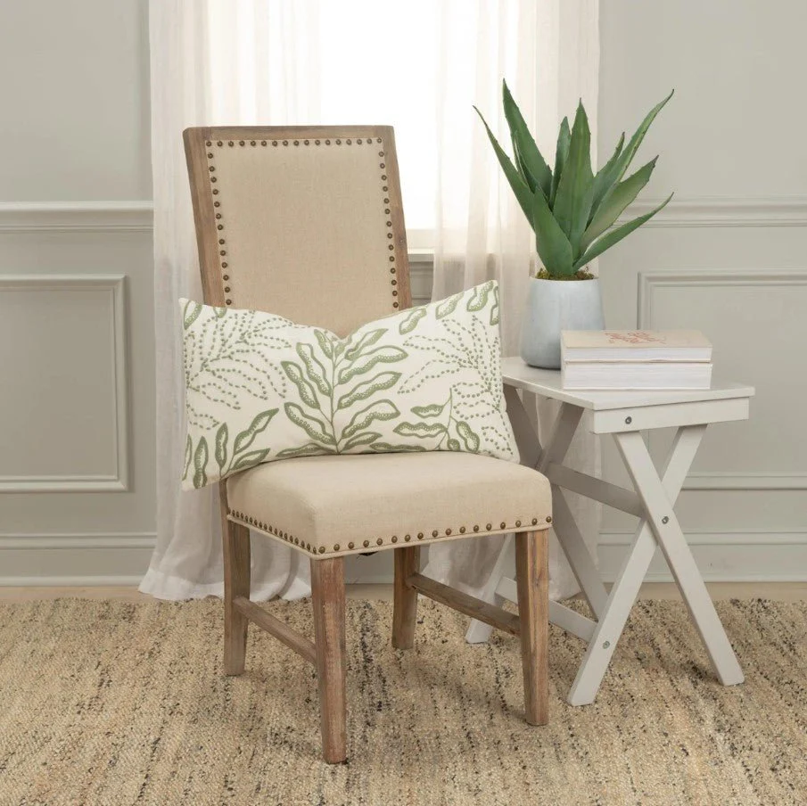 Embroidered Cotton Botanical Decorative Throw Pillow