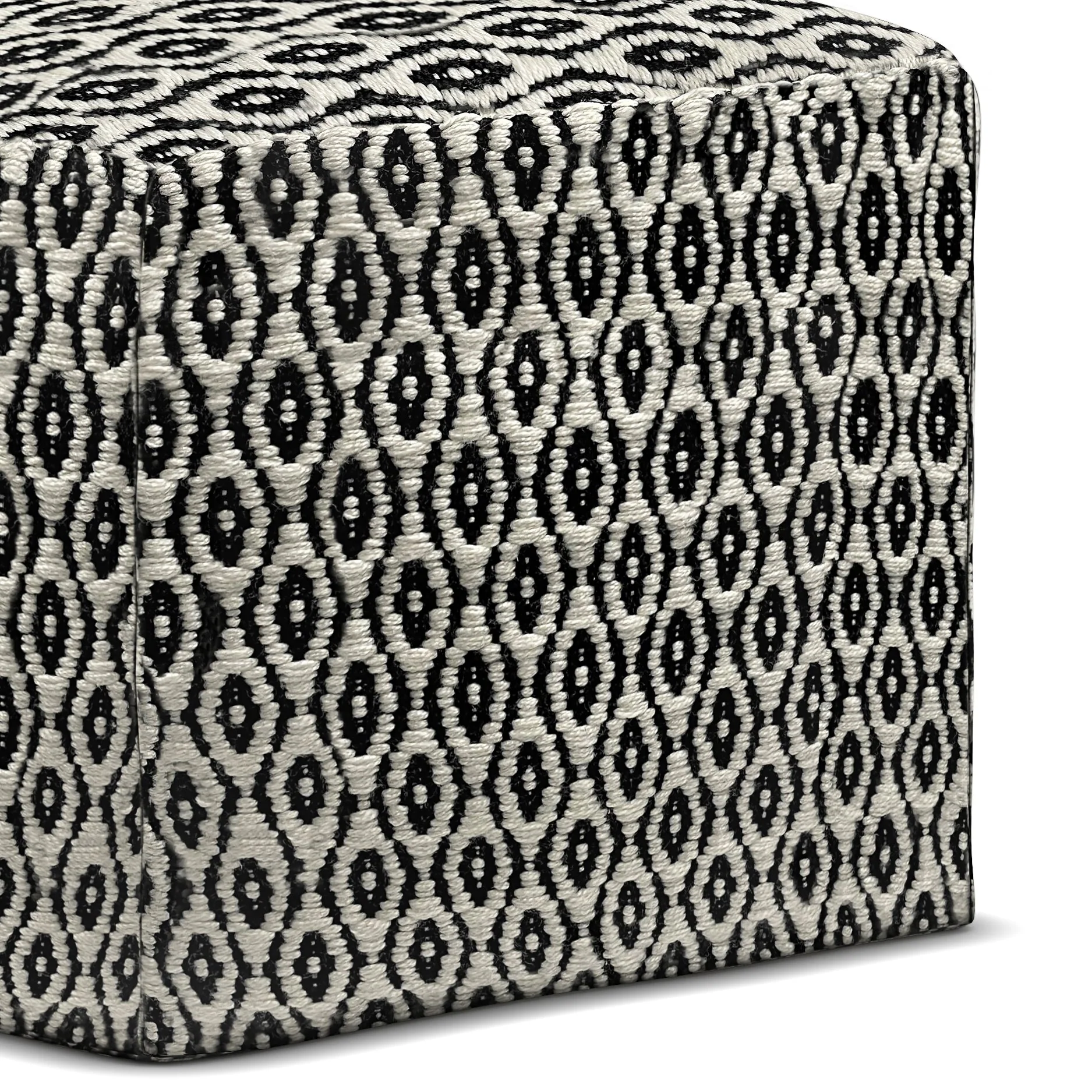 Outdoor Square Woven Pouf with Geometric Pattern