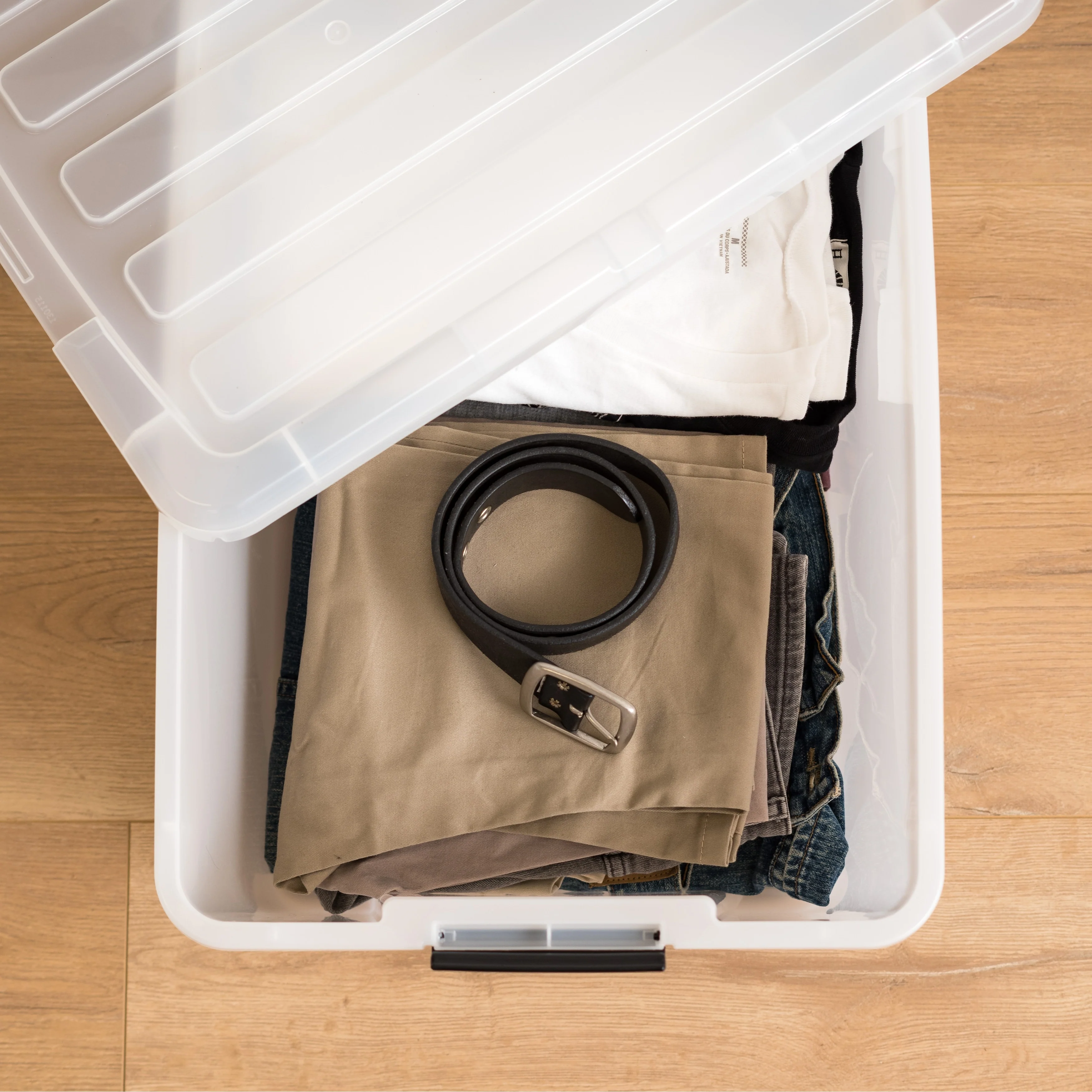 45 Qt. Buckle Up Storage Box in Pearl (4-Pack)