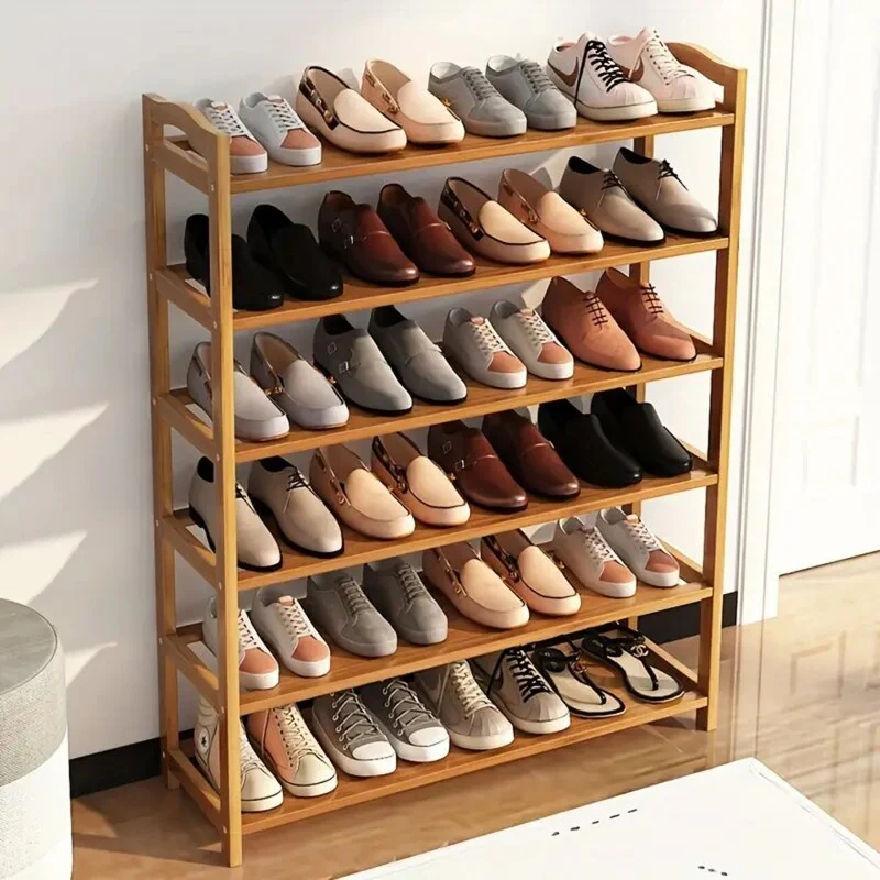 6-Tier Wood Shoe Shelf Storage Organizer Free Standing Shoe Rack Shelves