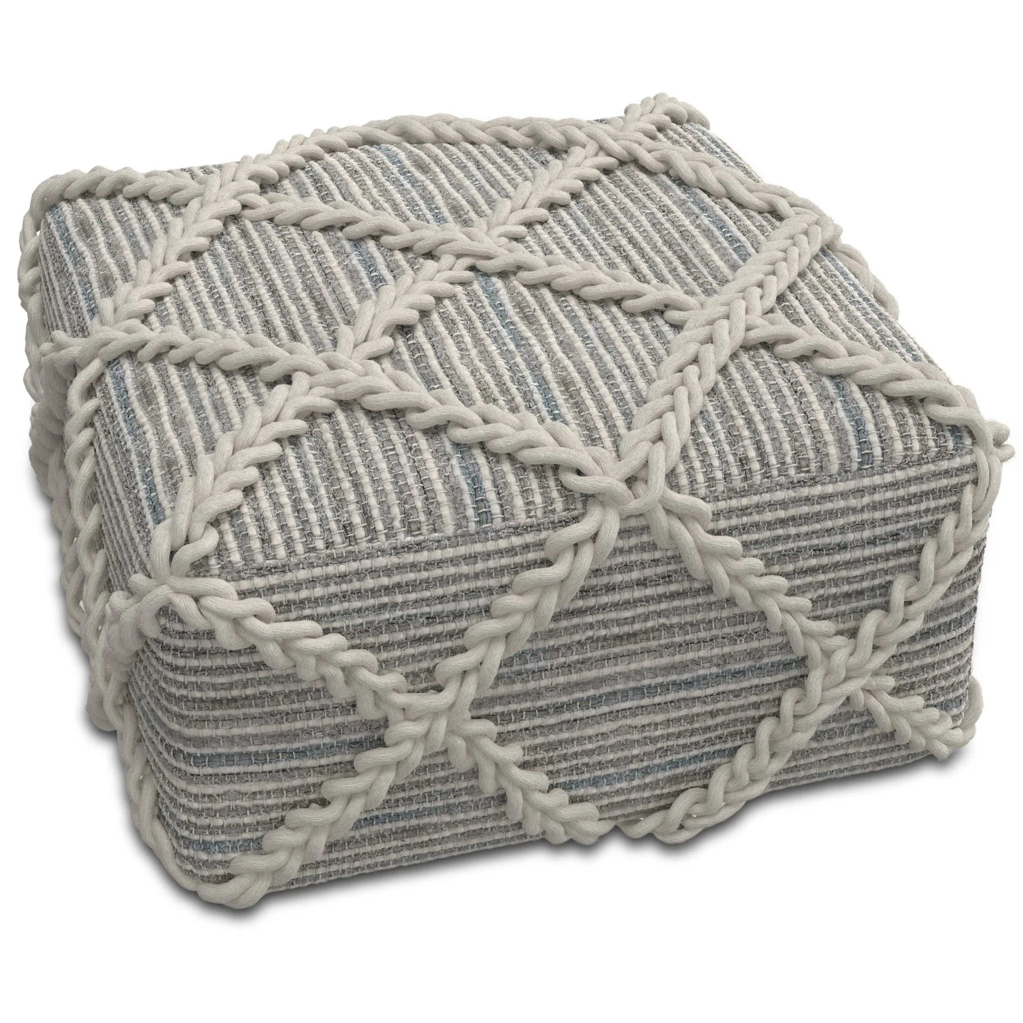 Harmonium Square Pouf with Wool and Cotton Woven Diamond Stitching Pattern