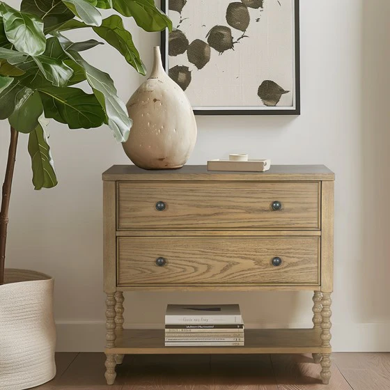2-Drawer Accent Chest with Turned Legs and Bottom Shelf