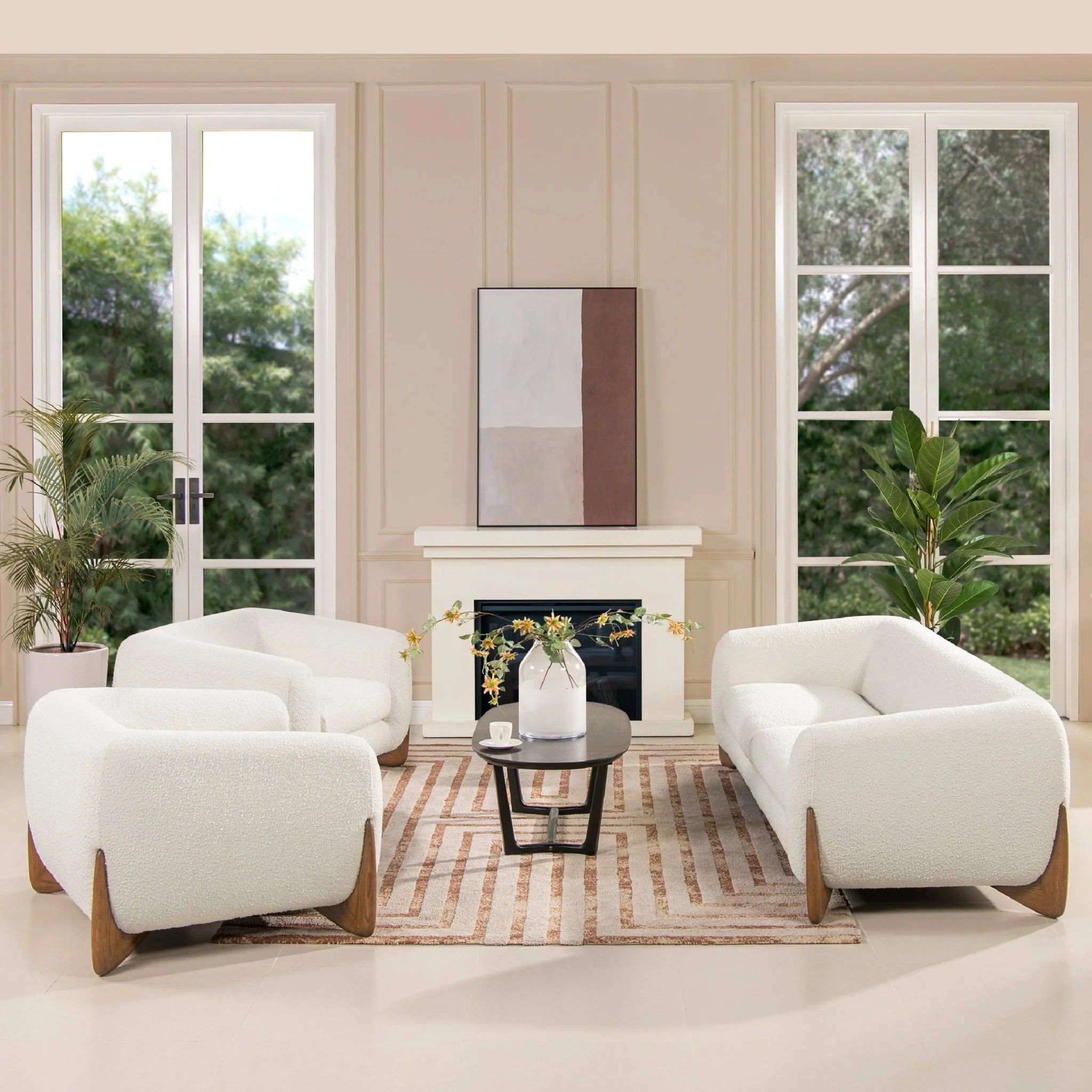 Upholstered Arm Chair with Wooden Base