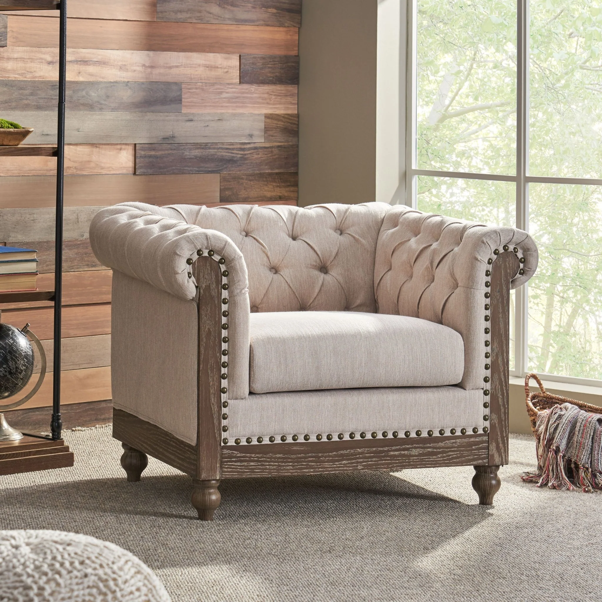Upholstered Fabric Club Chair with Nailhead Trim