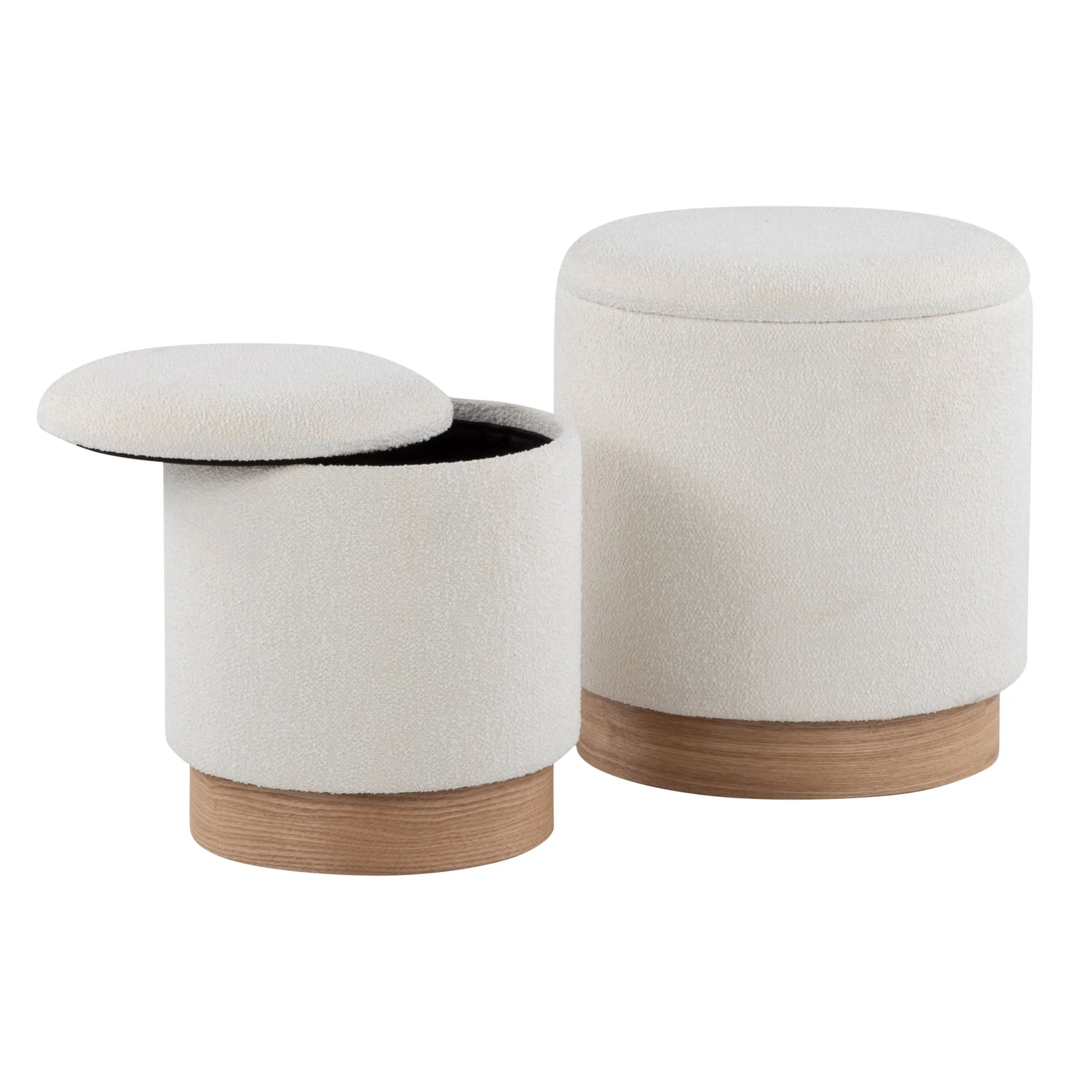 Upholstered Ottoman with Natural Wood Base, Set of 2