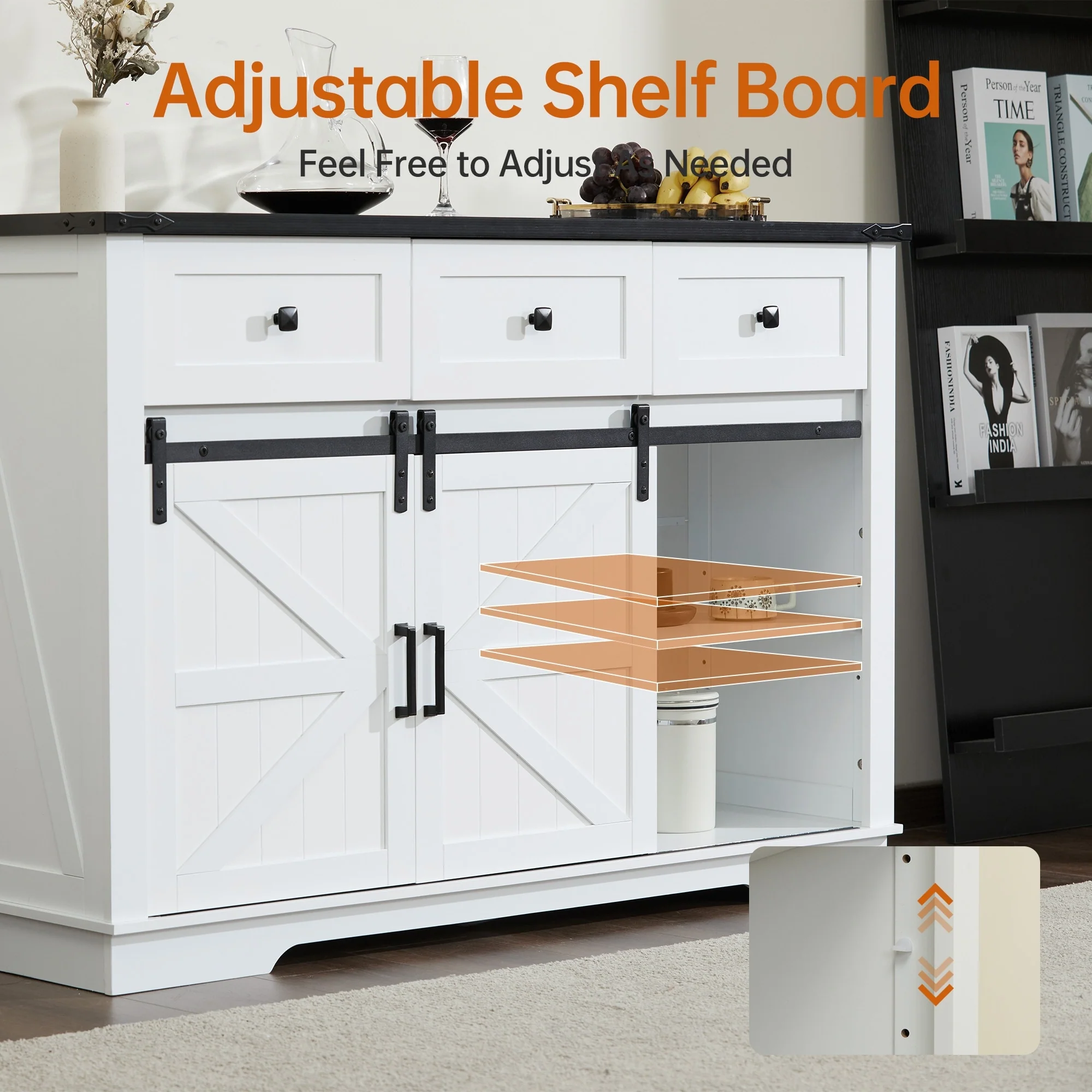 Ukuowu Farmhouse Buffet Cabinet with Storage for Kitchen, Dining Room, Reclaimed Barnwood