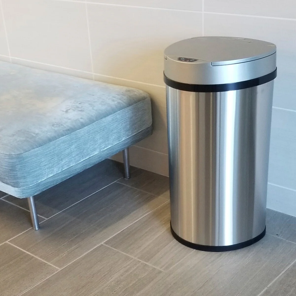 iTouchless 13 Gal Semi-Round Stainless Steel Sensor Kitchen Trash Can