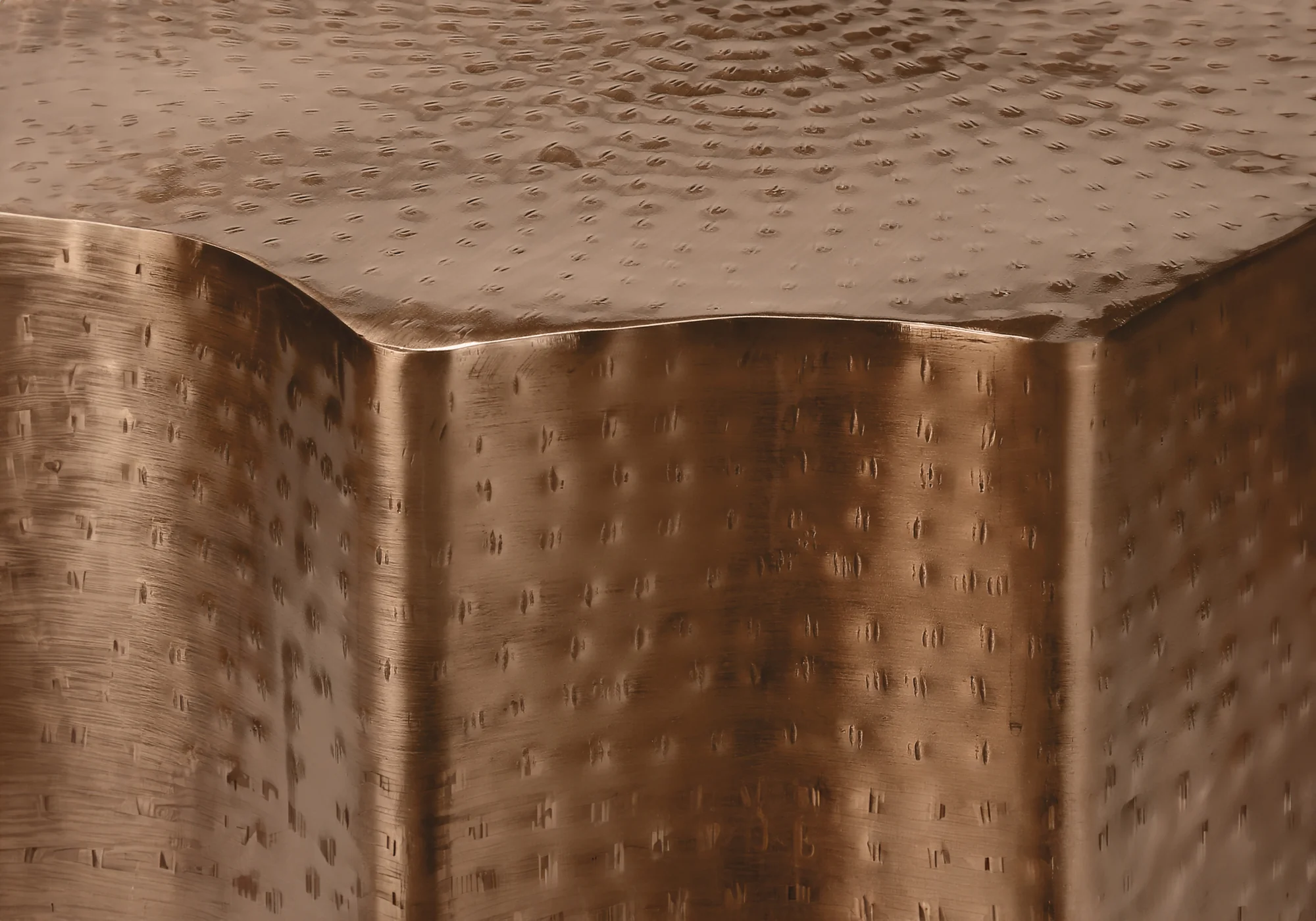 Artifact End Table with Scalloped Design and Hammered Texture