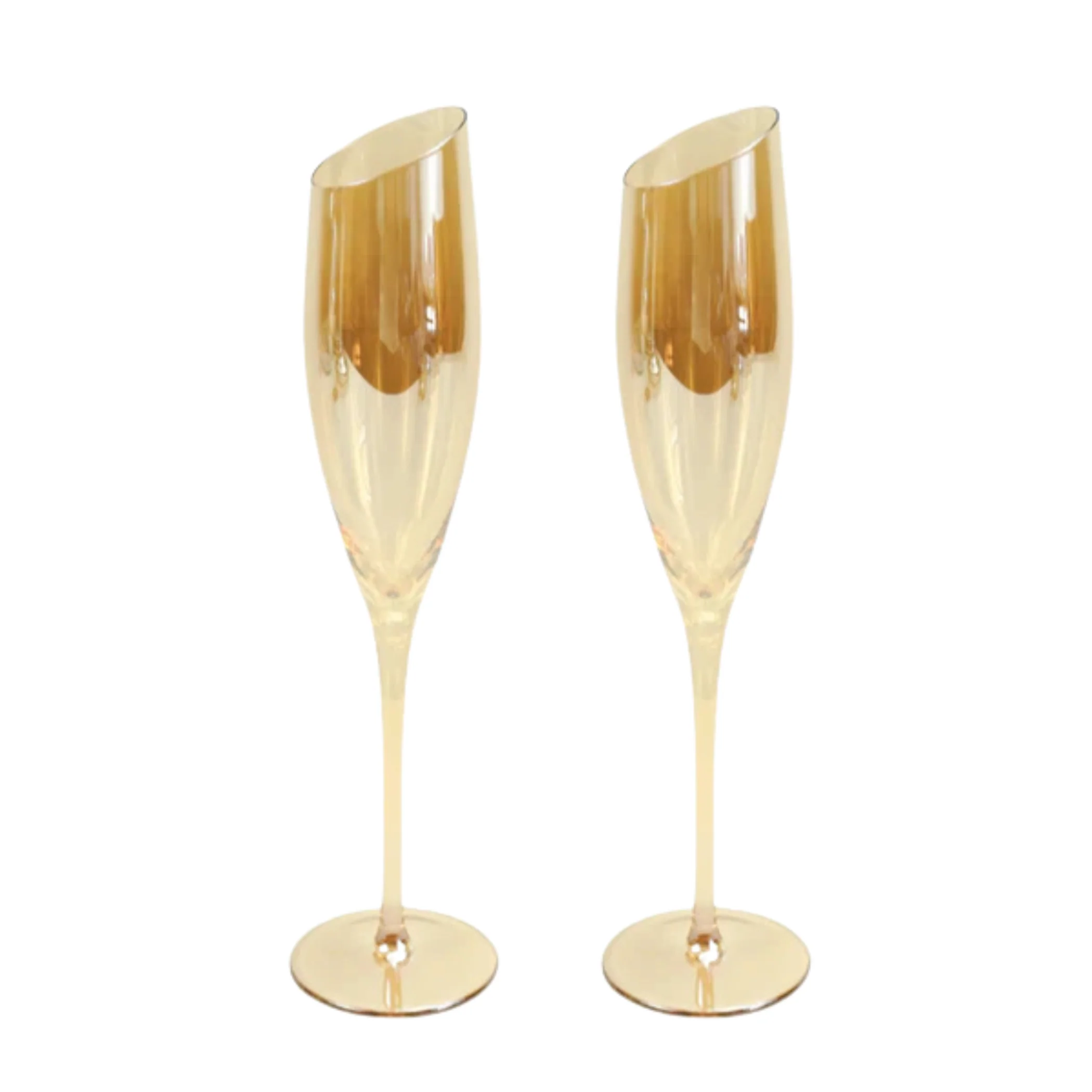 Slant Collection Champagne Glasses, Set of 2, Gold