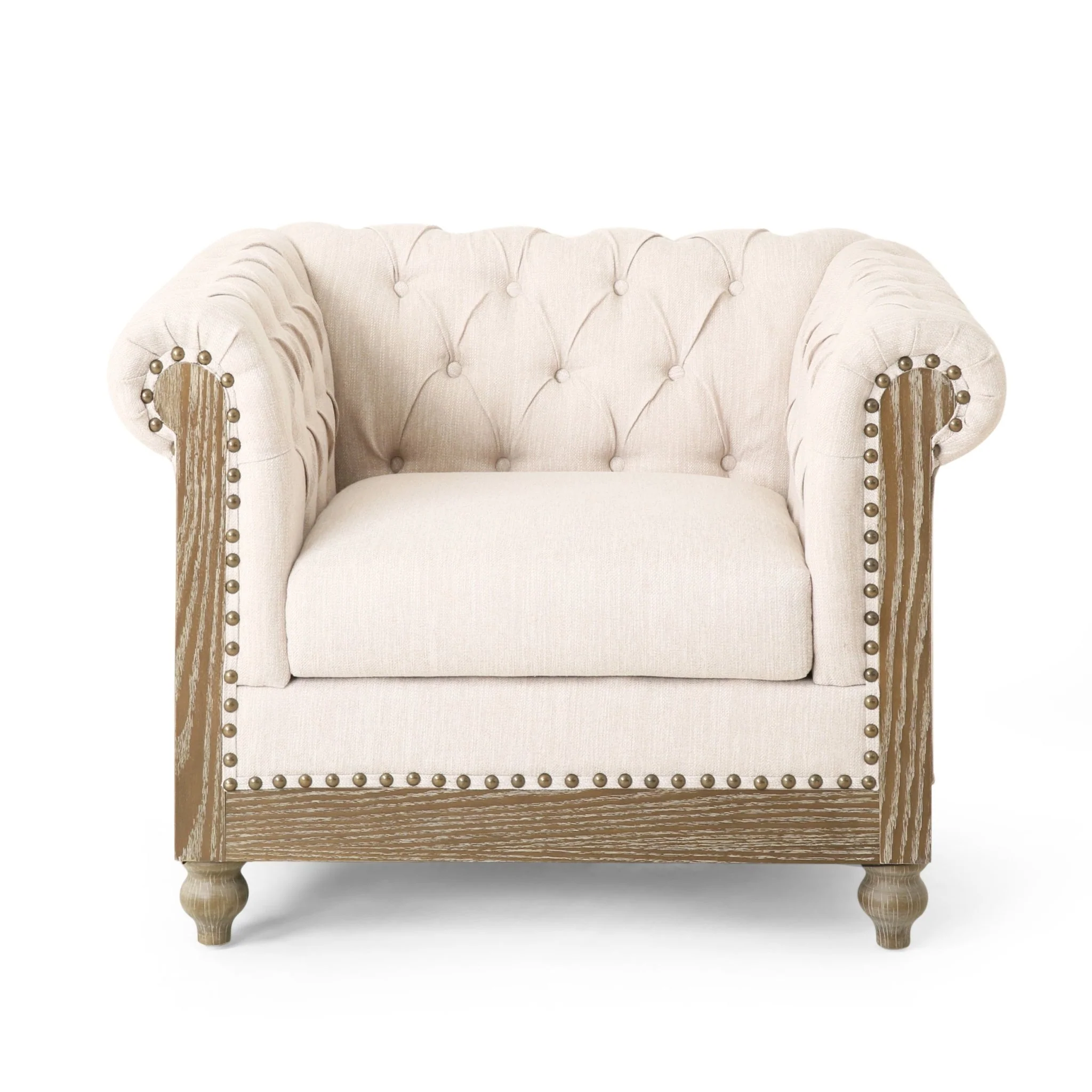 Upholstered Fabric Club Chair with Nailhead Trim