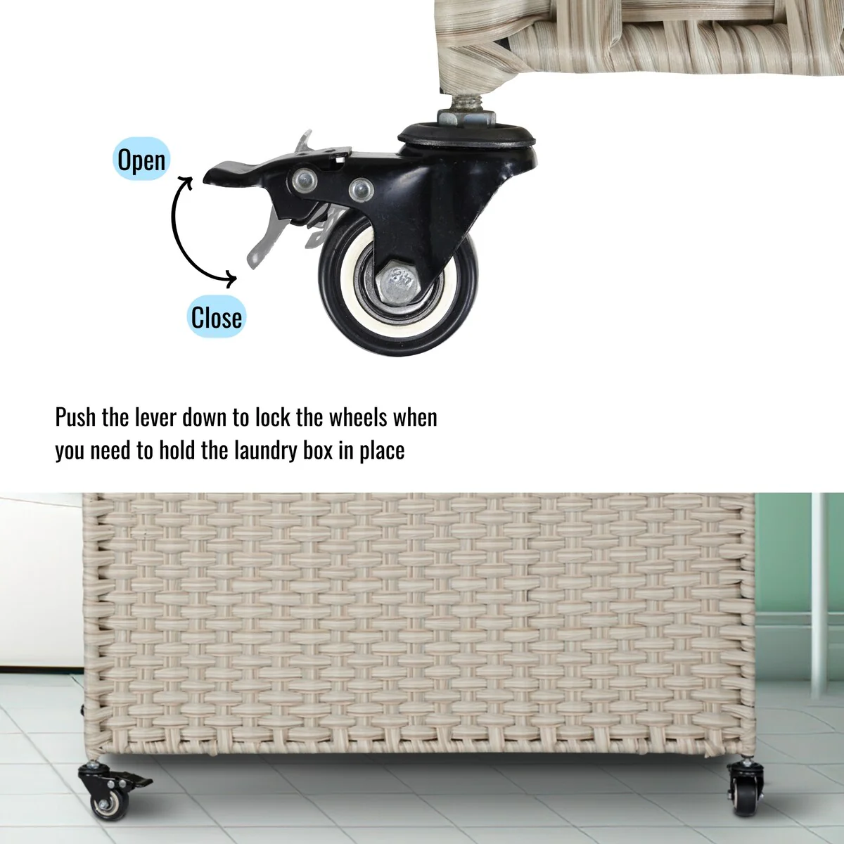 Laundry Hamper with Wheels, 160L Rattan Hampers & 2 Removable Liner Bags, Laundry Basket with Lid - 27