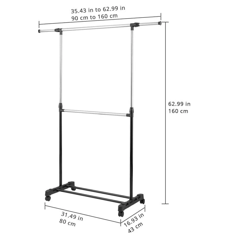 Single/Dual-bar Vertical & Horizontal Stretching Stand Clothes Rack with Shoe Shelf