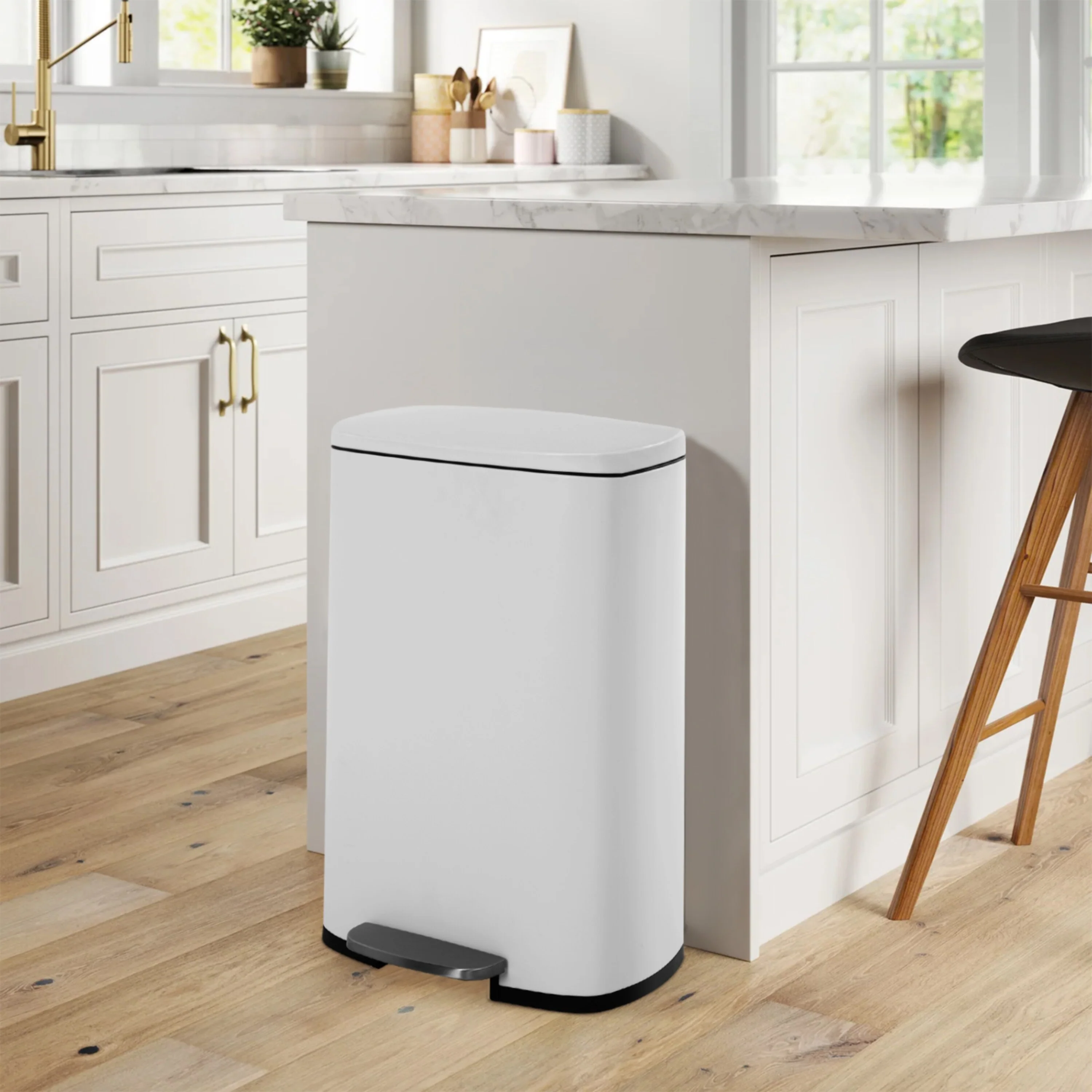 13 Gallon 50 Liter Stainless Steel Step Trash Can with Removable Inner Bucket by Furniture of America