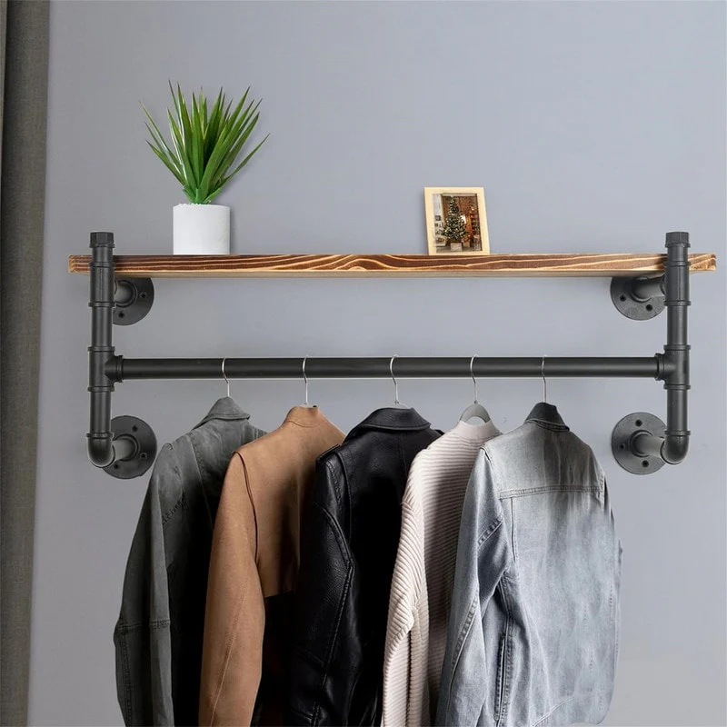 Wall Mounted Clothes Rack with Shelf