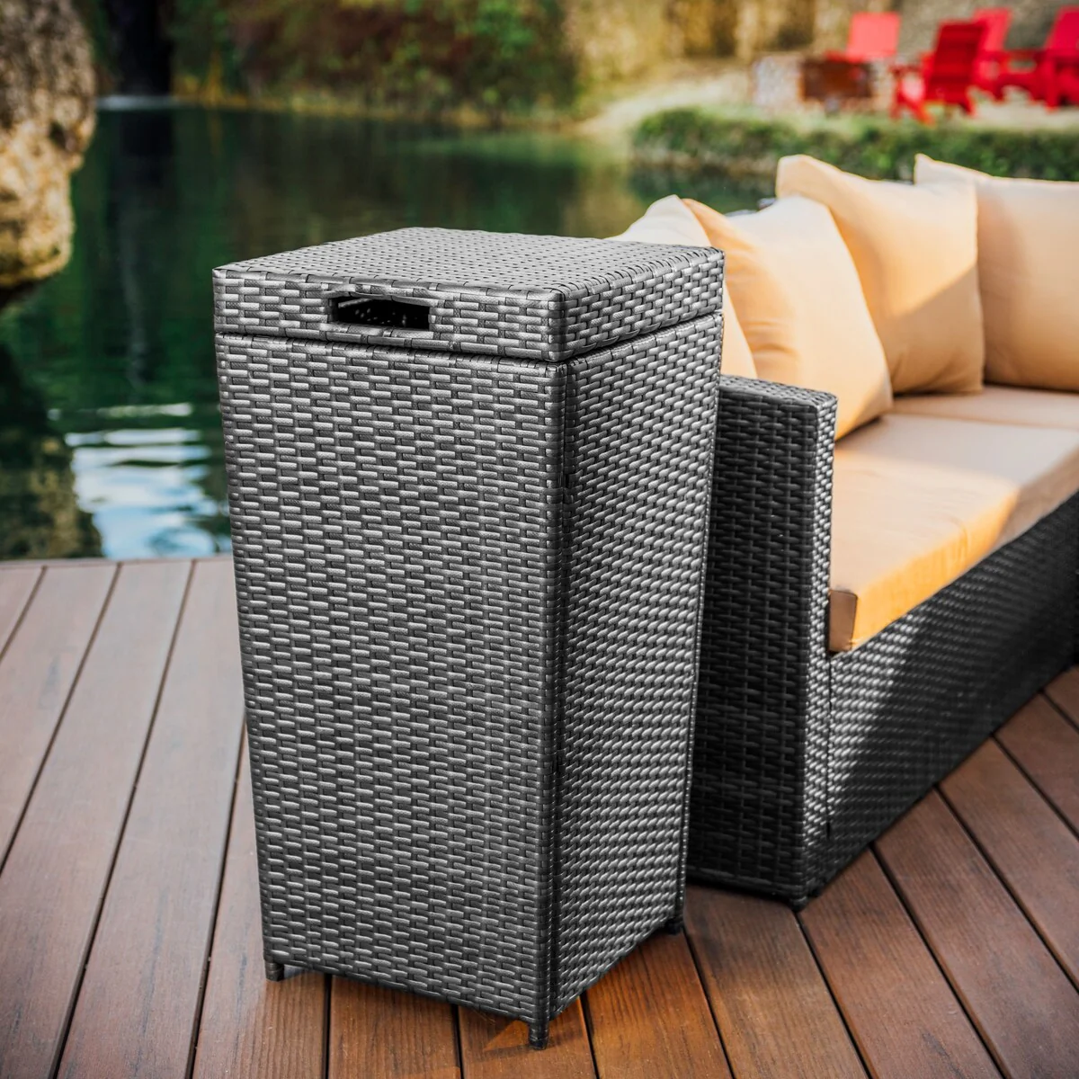 Nestl Outdoor Patio 30 Gallon Durable Wicher Trash Can with Lid