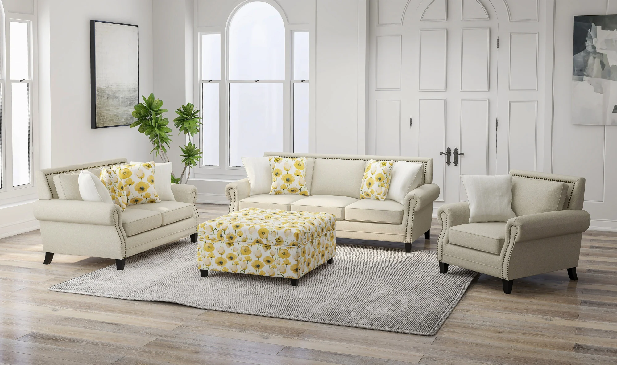 Foria Yellow Floral Storage Ottoman