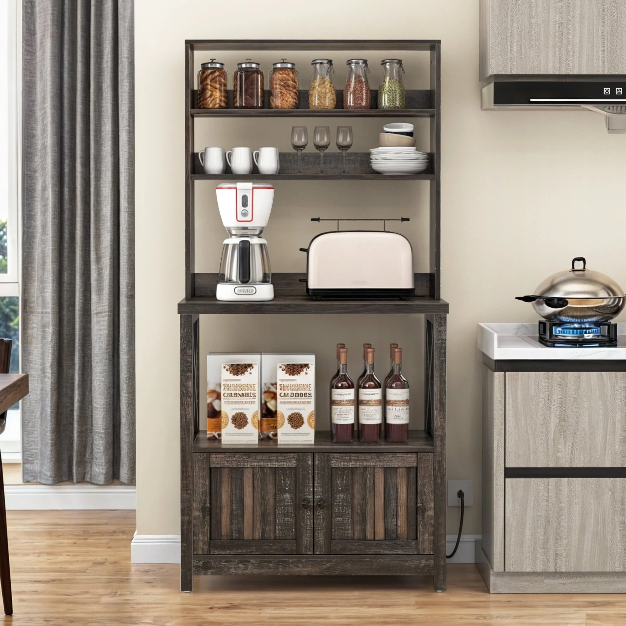 Moasis 5 Tier Kitchen Bakers Rack with Storage Shelves Microwave Oven Stand Kitchen Shelf Organizer