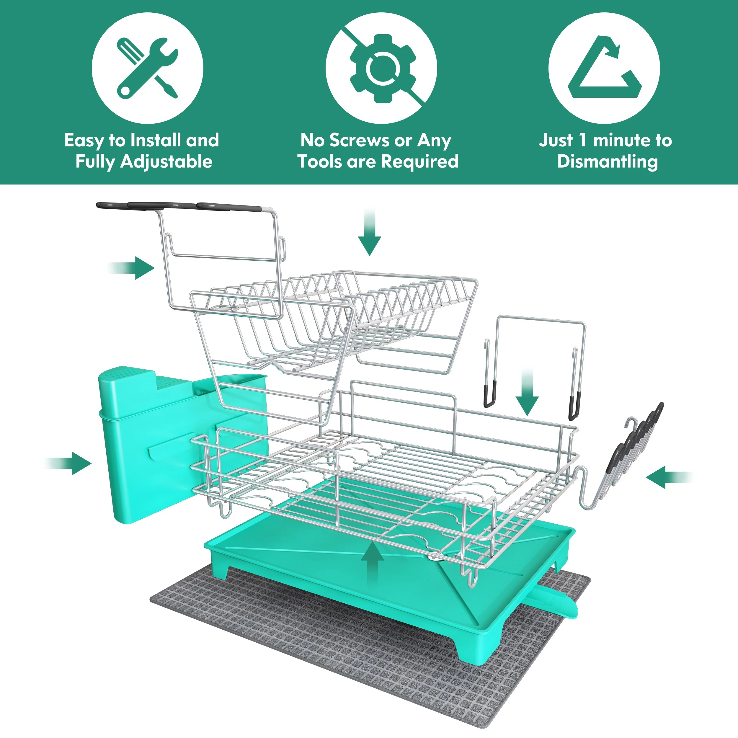 JASIWAY 2 Tier Kitchen Stainless Steel Dish Rack