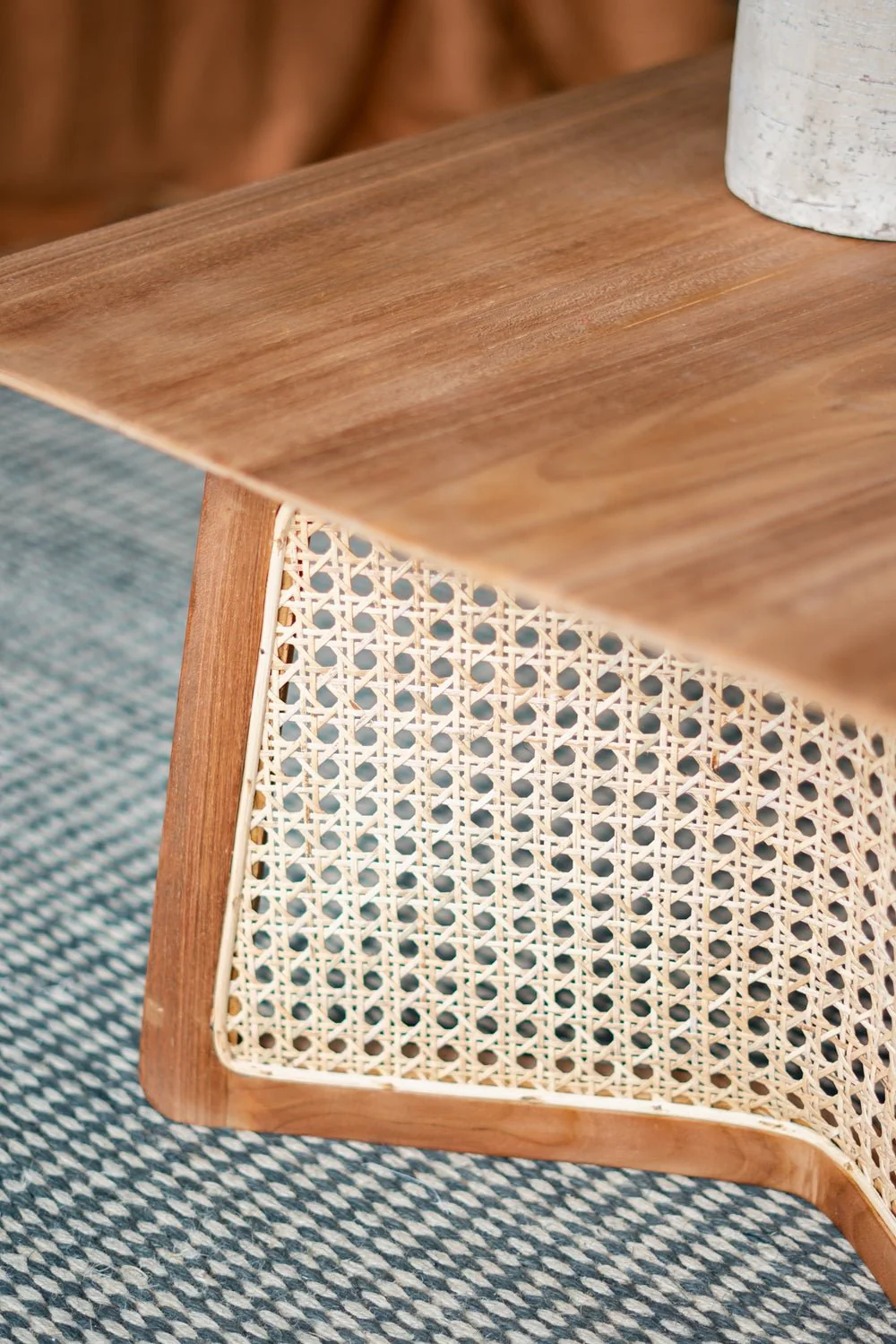Square Coffee Table with Wooden Top and Rattan Base