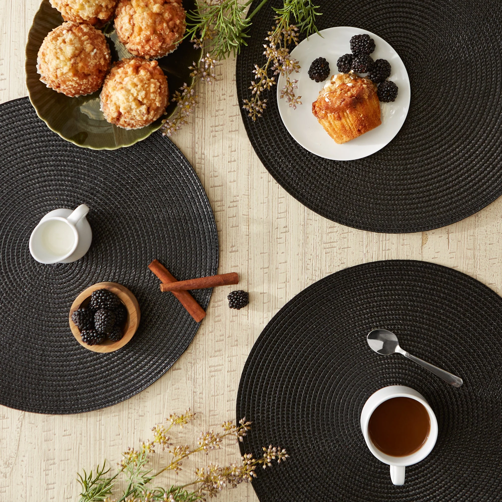 Black Round Woven Placemat Set Of 6