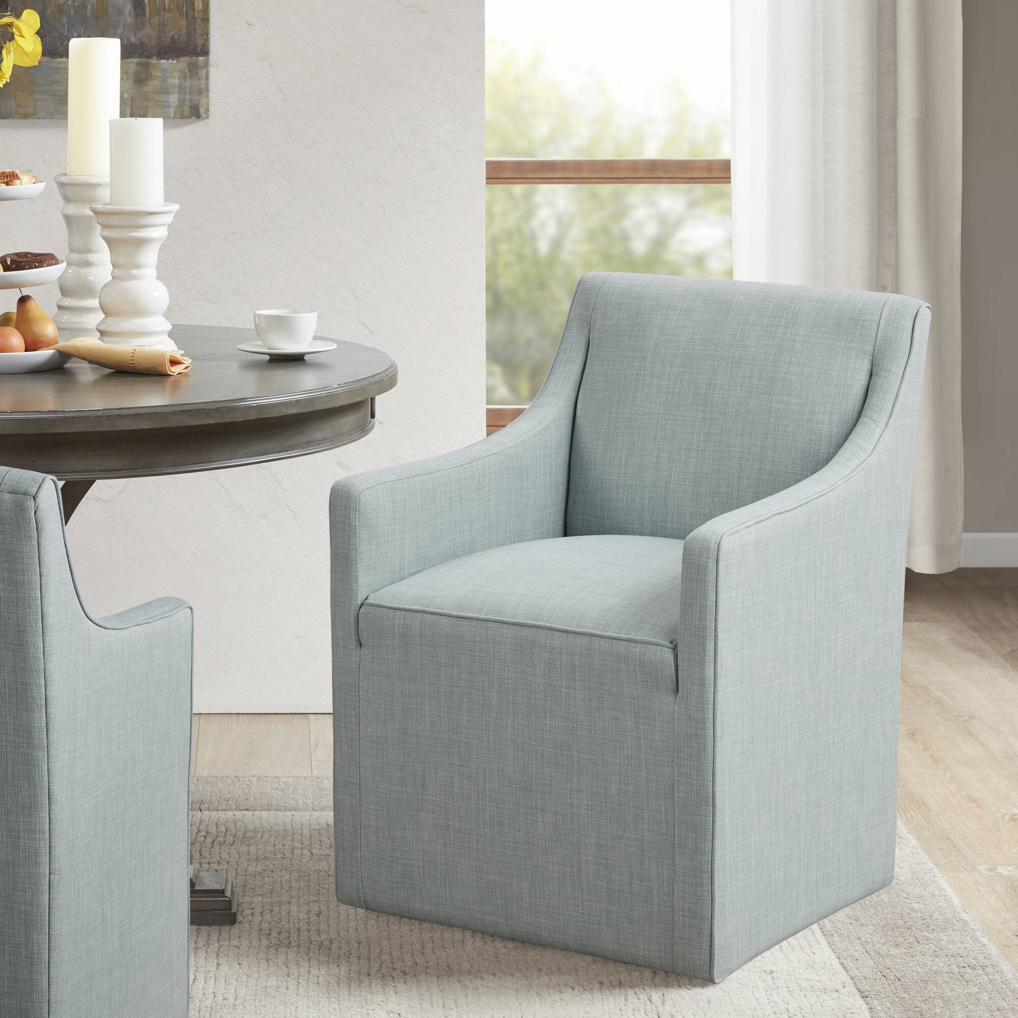 Upholstered Accent Chair with Hidden Casters and Sloped Arms