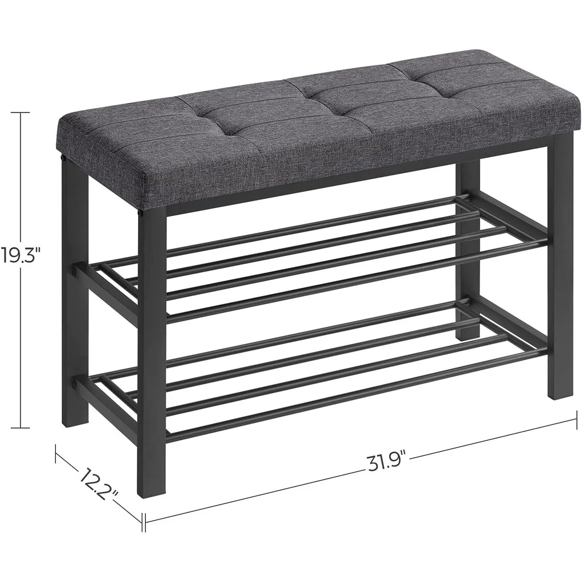 SONGMICS 3-Tier Shoe Bench, Storage Organizer with Foam Padded Seat