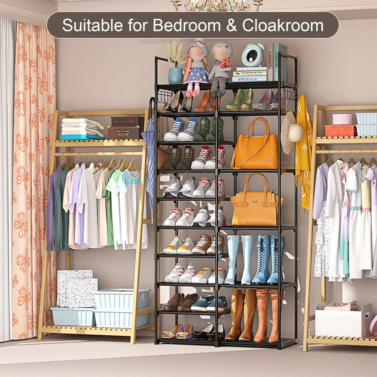 2 Row 10 Tier Tall Shoe Rack Organizer for Closet Entryway,40-45 Pair Shoe Boot Storage Rack,Metal Shoe Shelf Small
