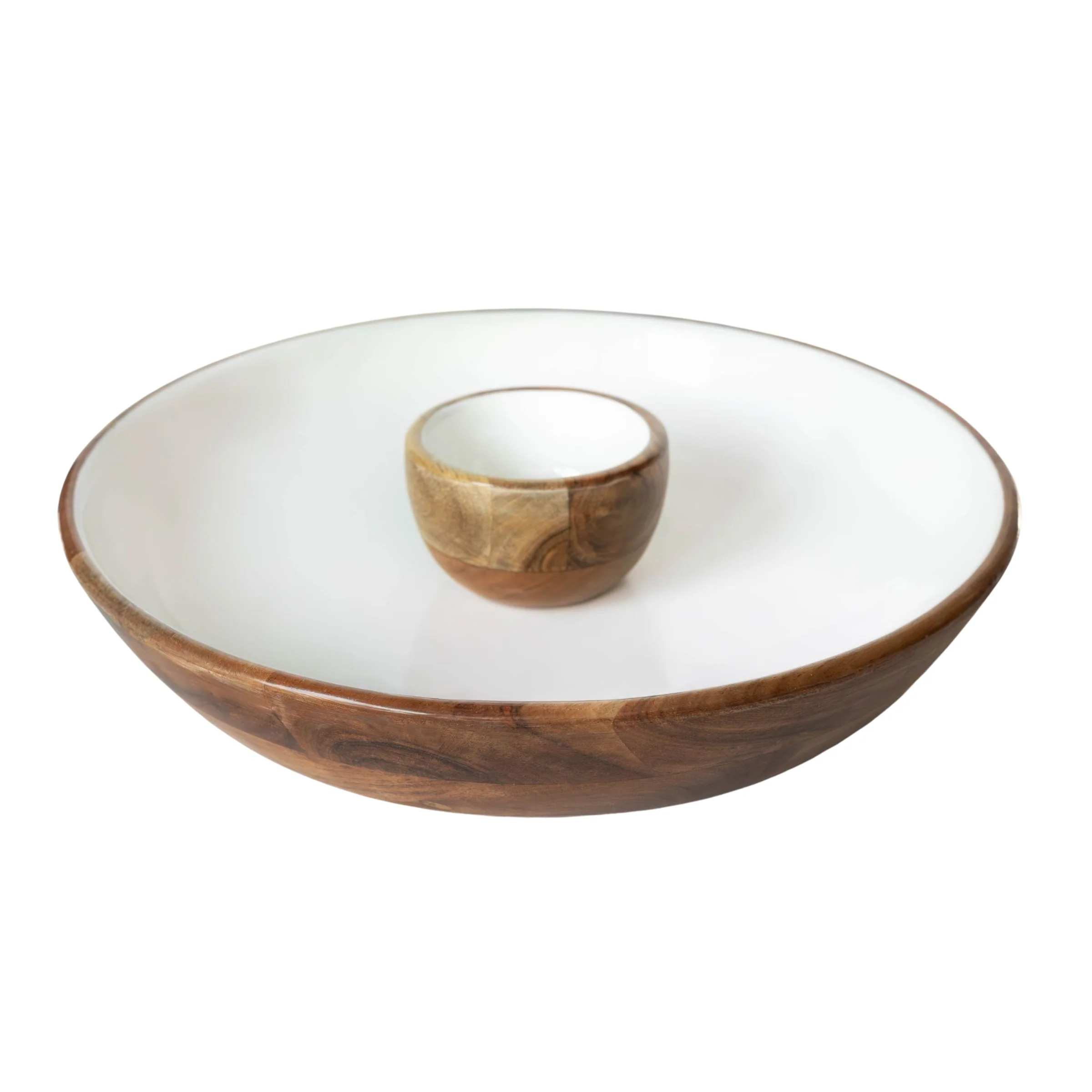 Jeanne Fitz Wood + White Collection Acacia Wood Chip and Dip Serving Bowl, 15 inches
