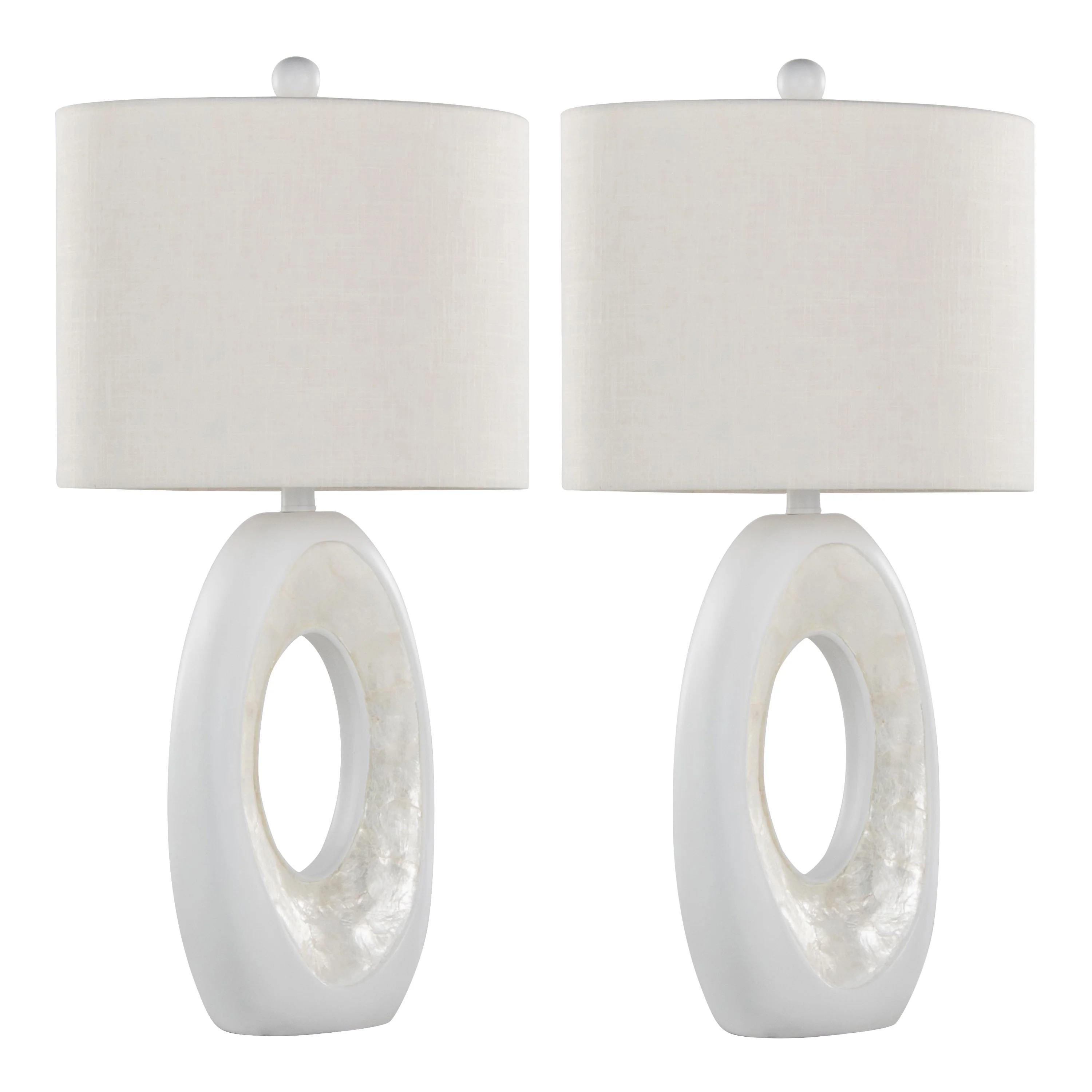 29 Table Lamp with Natural Shell and Linen Shade, Set of 2
