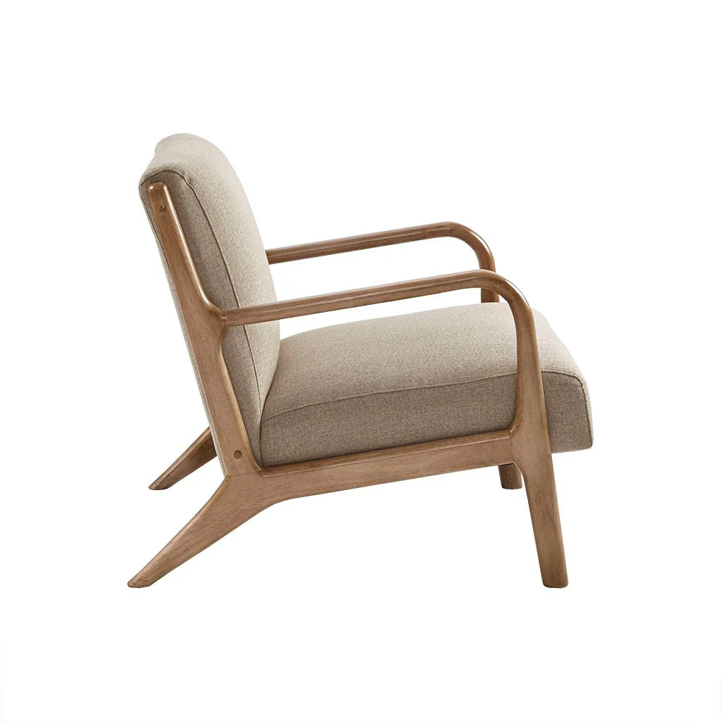 Upholstered Lounge Chair with Curved Arms and Solid Wood Frame