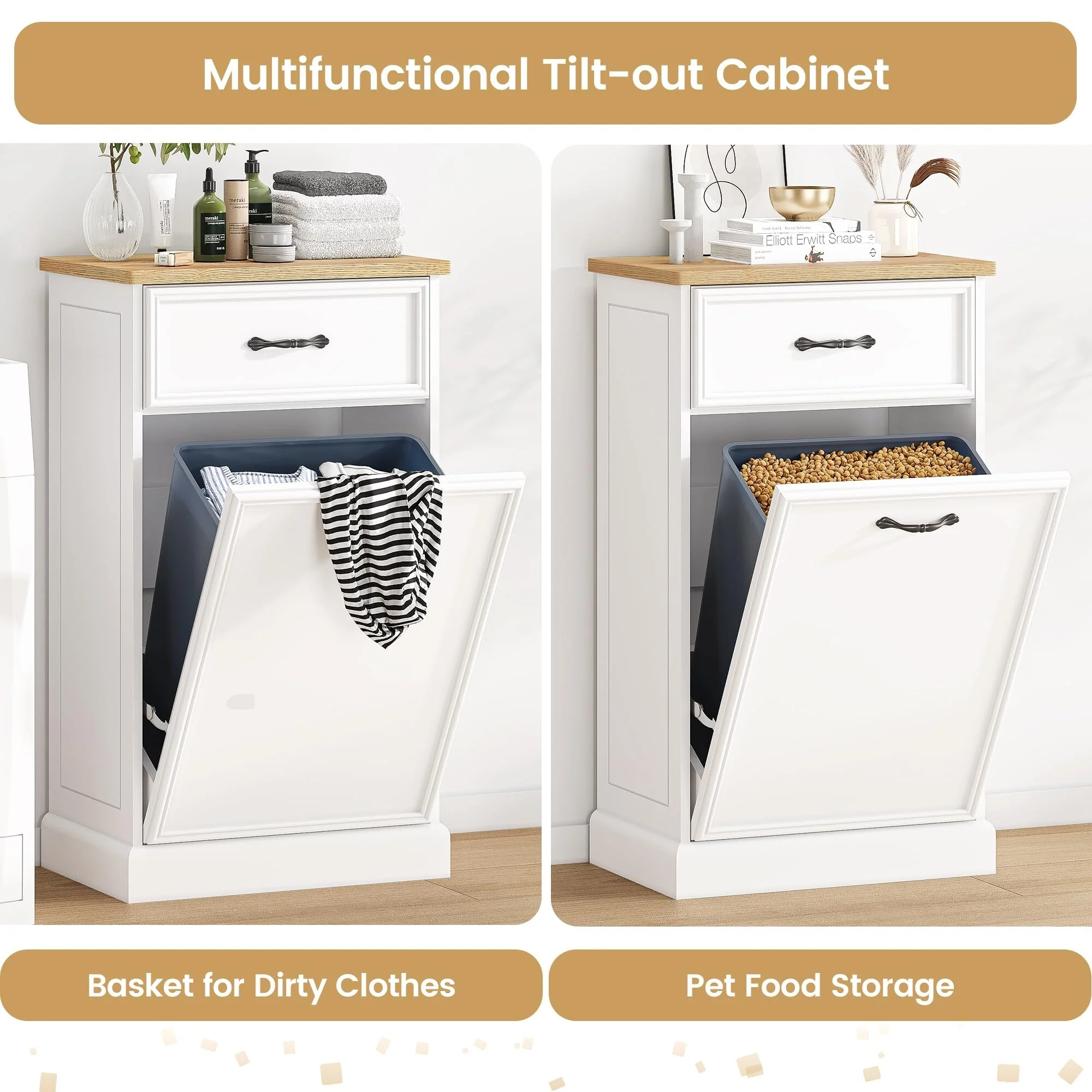 Kitchen Tilt Out Trash Can Cabinet with Drawer