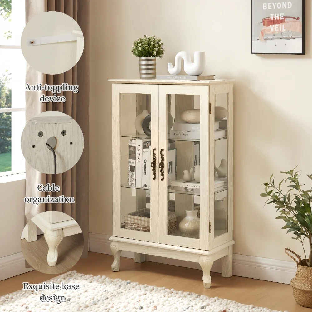 Curio Cabinet with Tempered Glass Doors and Adjustable Shelves Light Bulb Included