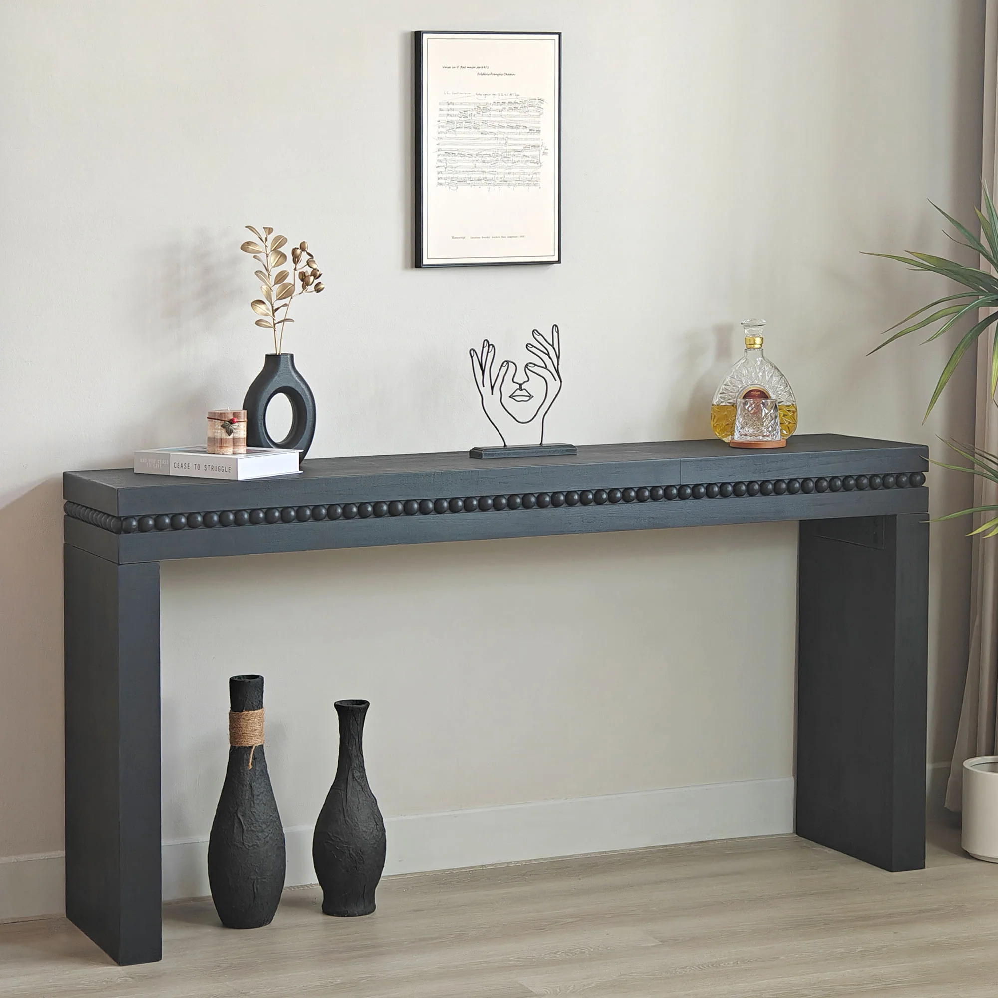 Beholden Console Table with Read Wood Beads Decoration