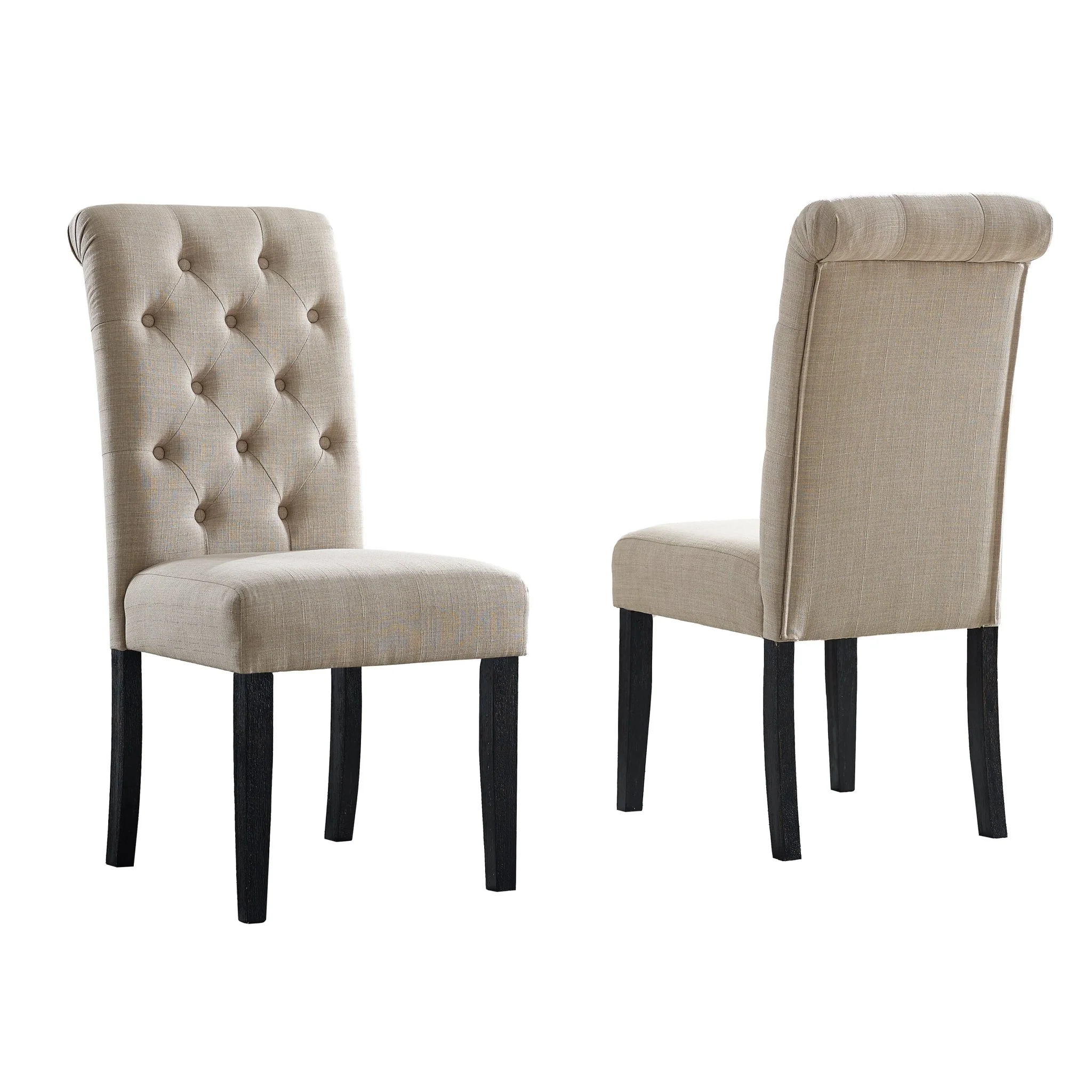Upholstered Button-Tufted Dining Chair with Armless Design and Rolled Back, Set of 2